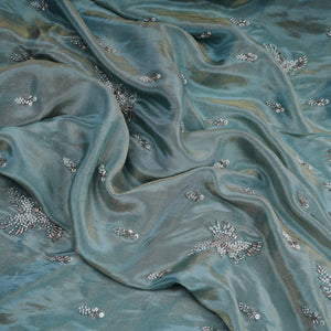 Blue Cutdana Sequins Embroidery Tissue Fabric WI-24375