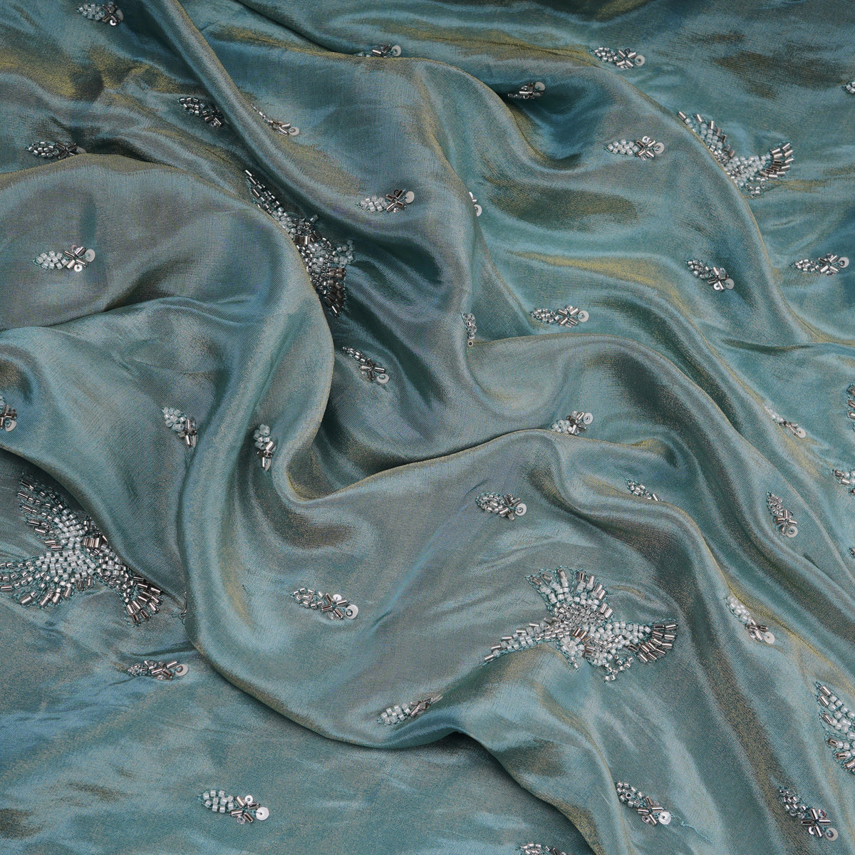 Blue Cutdana Sequins Embroidery Tissue Fabric WI-24375