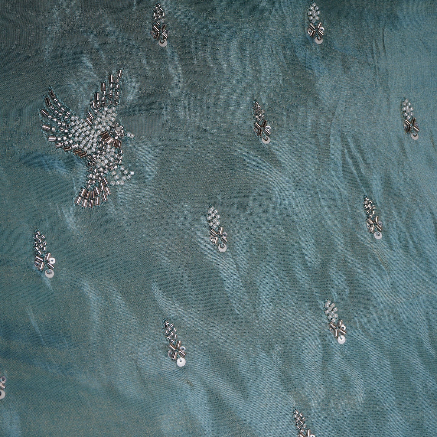 Blue Cutdana Sequins Embroidery Tissue Fabric WI-24375