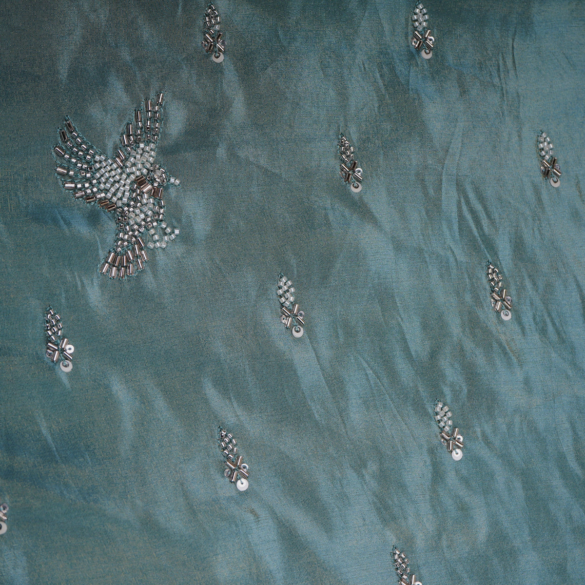 Blue Cutdana Sequins Embroidery Tissue Fabric WI-24375