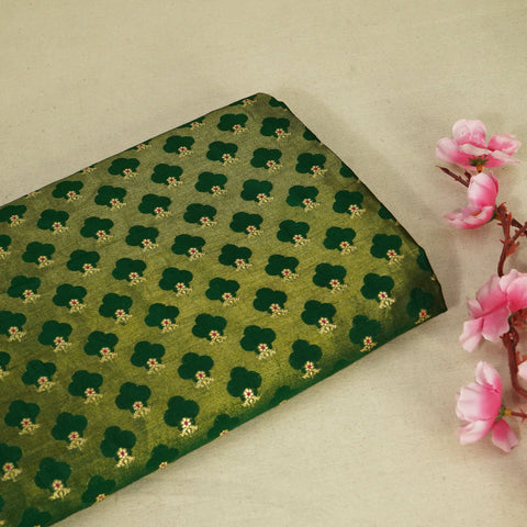 Dark Green Mina Booti Dupian Silk Tissue YF-24377