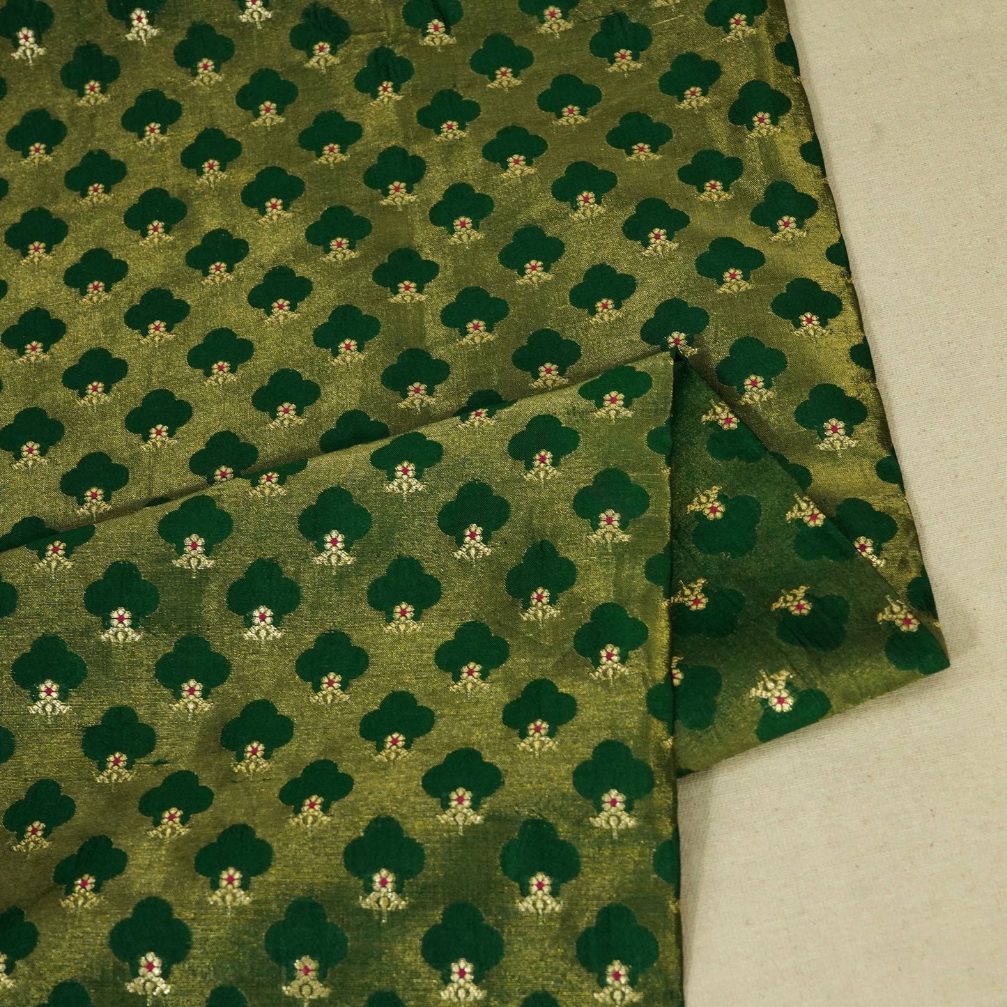Dark Green Mina Booti Dupian Silk Tissue YF-24377