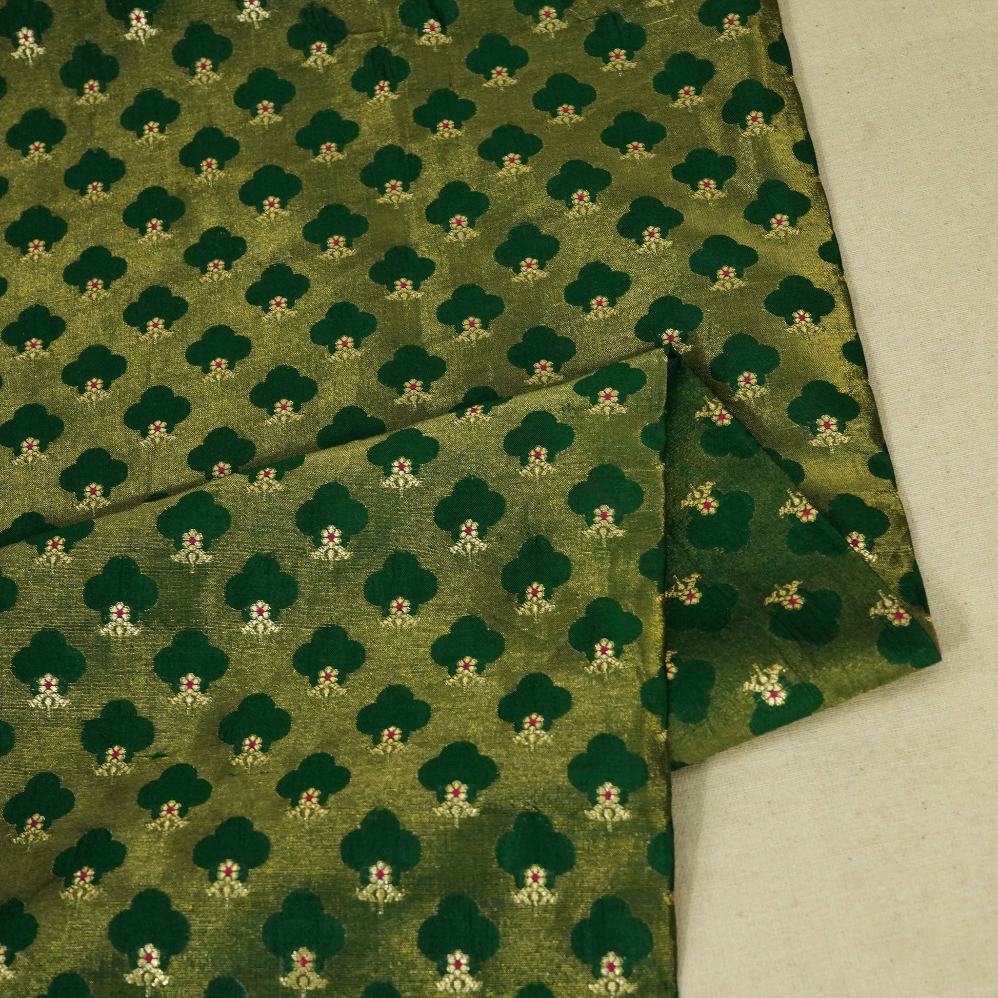 Dark Green Mina Booti Dupian Silk Tissue YF-24377