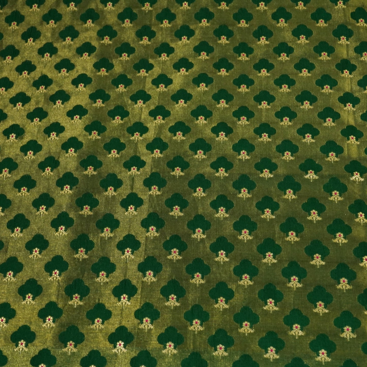 Dark Green Mina Booti Dupian Silk Tissue YF-24377