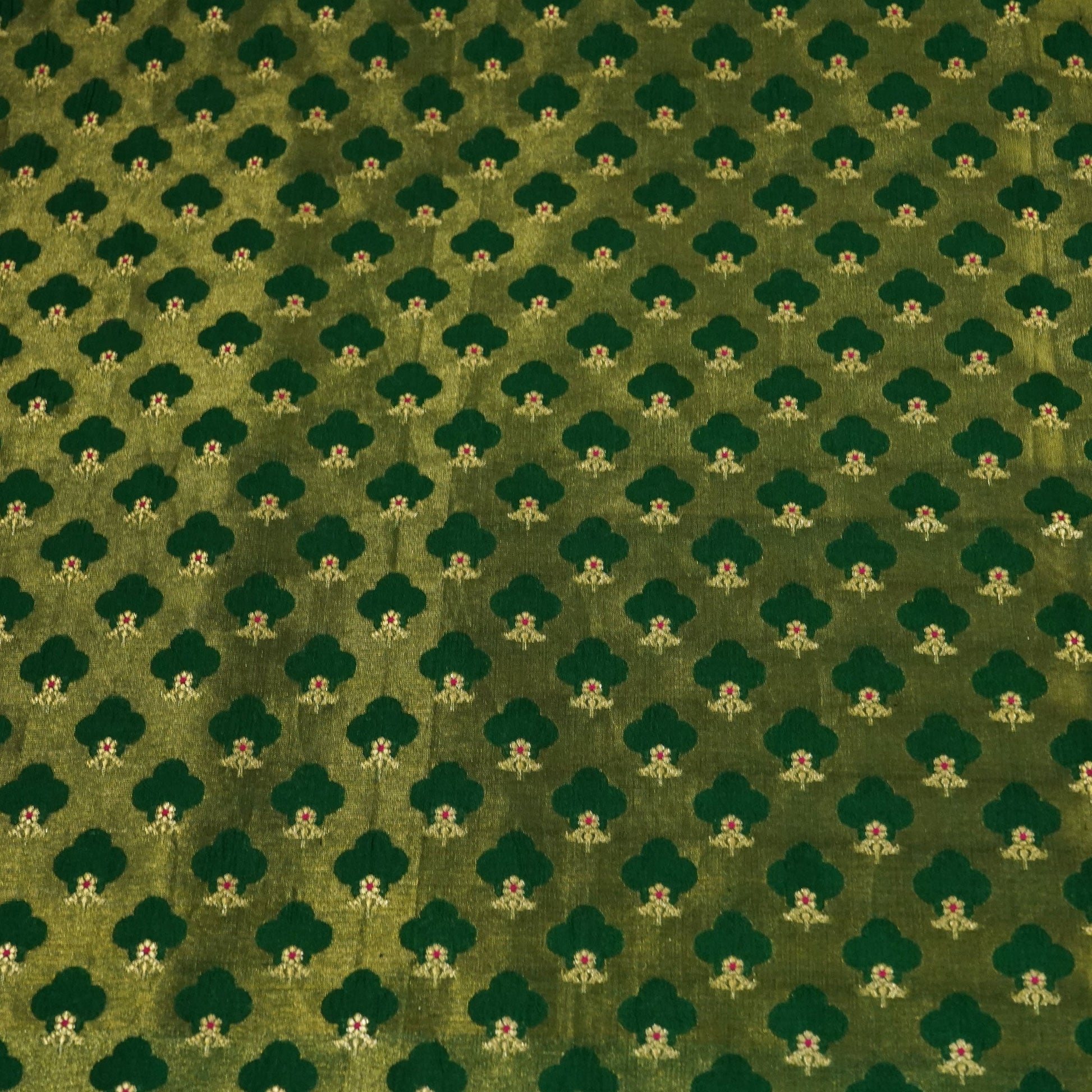 Dark Green Mina Booti Dupian Silk Tissue YF-24377