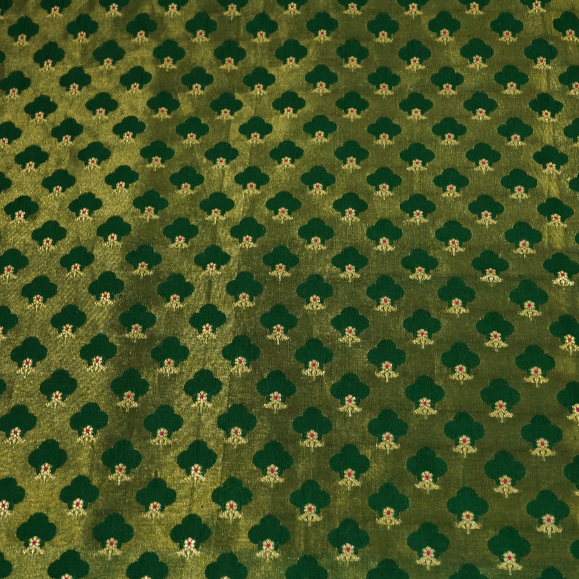 Dark Green Mina Booti Dupian Silk Tissue YF-24377
