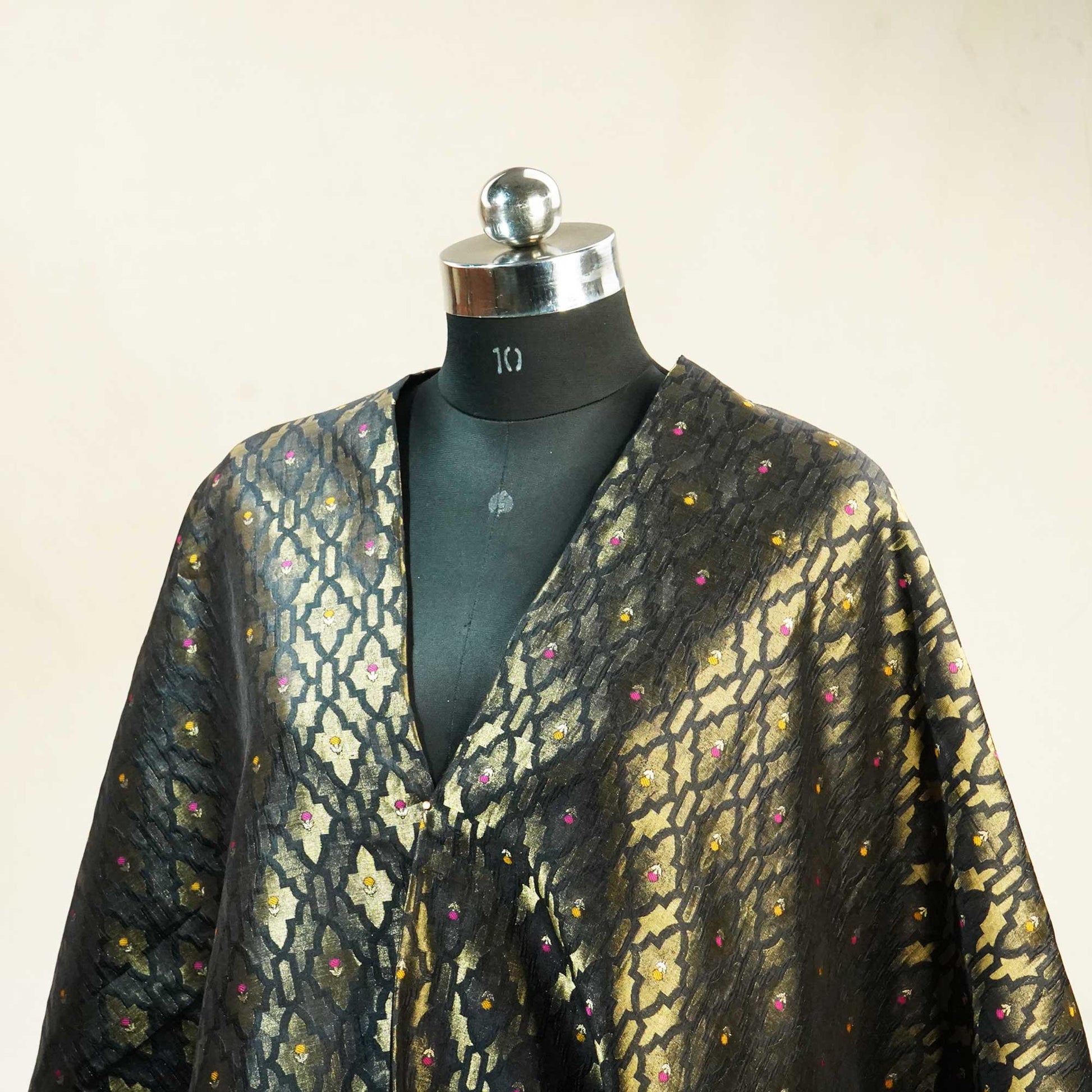 Black Mina Booti Dupian Silk Tissue YF-24379