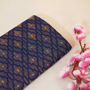Navy Blue Mina Booti Dupian Silk Tissue YF-24380