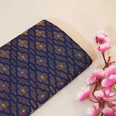 Navy Blue Mina Booti Dupian Silk Tissue YF-24380