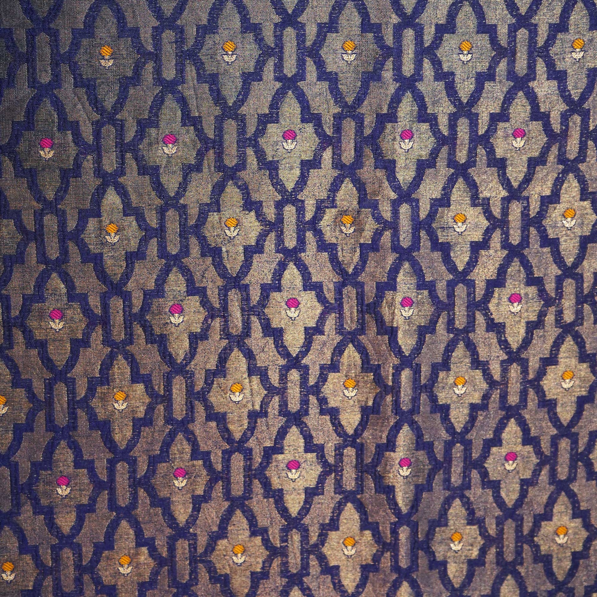 Navy Blue Mina Booti Dupian Silk Tissue YF-24380