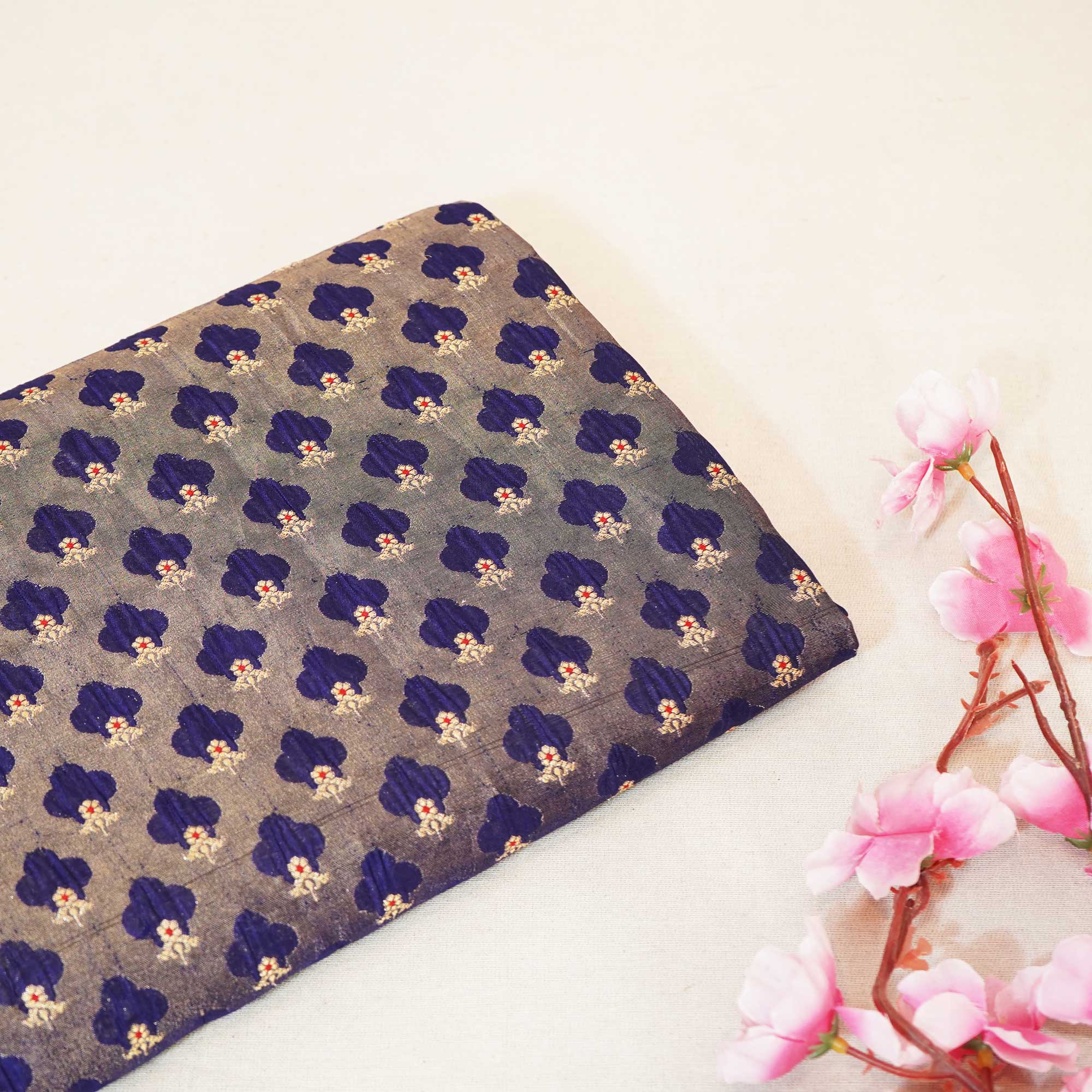 Dark Blue Mina Booti Dupian Silk Tissue YF-24389