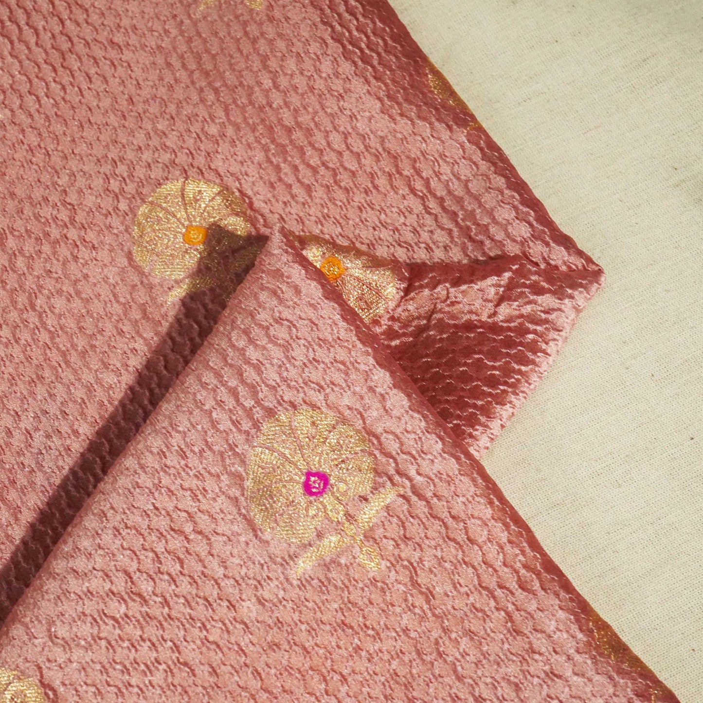 Pink & Golden Mina Booti Texture Dupion Silk YF-24397