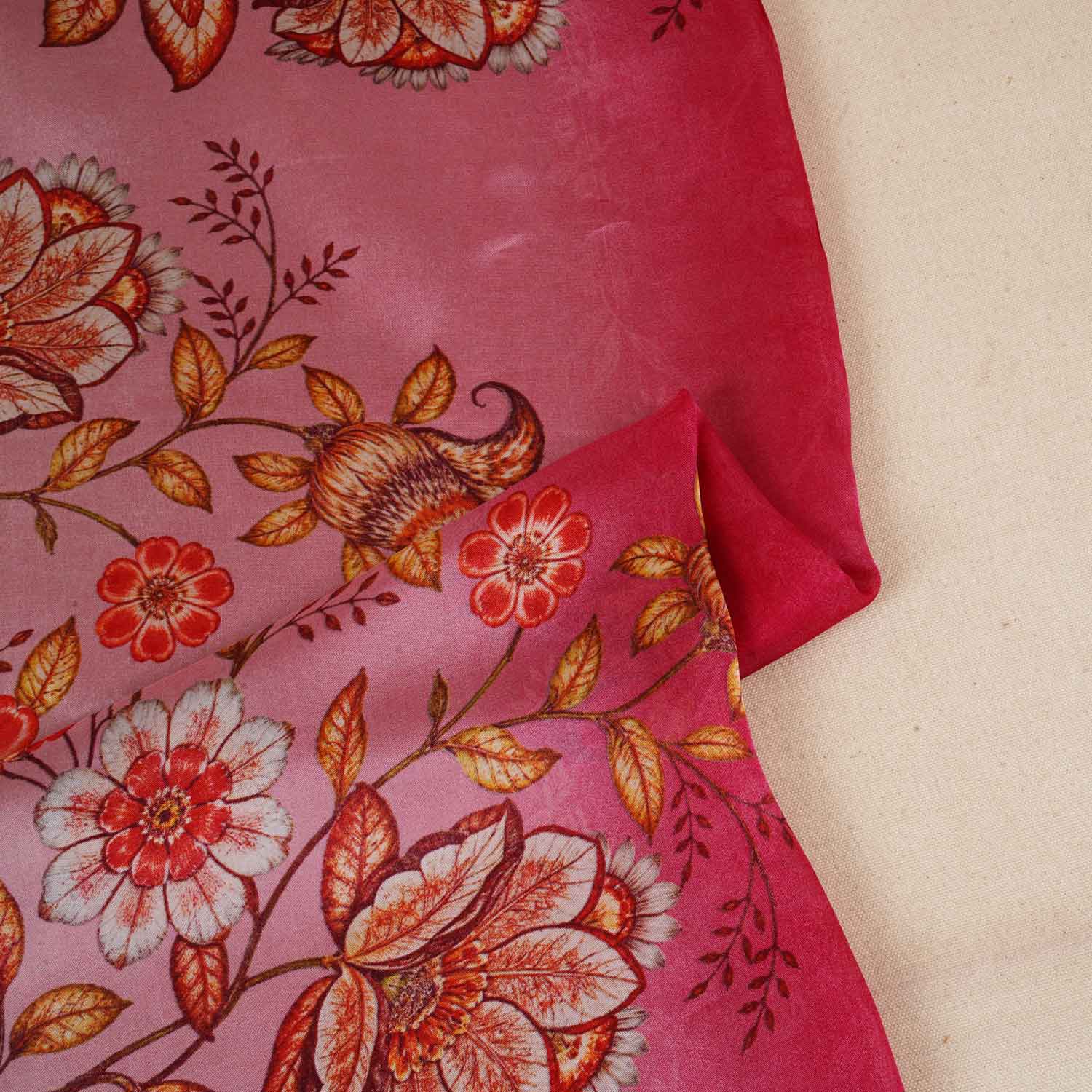 Maroon & Pink Shaded Floral Print Organza Fabric MT-28244 - TradeUNO