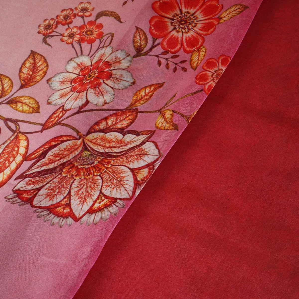 Maroon & Pink Shaded Floral Print Organza Fabric MT-28244 - TradeUNO