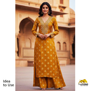 Mustard Mina Booti Texture Dupion Silk YF-24402 - TradeUNO