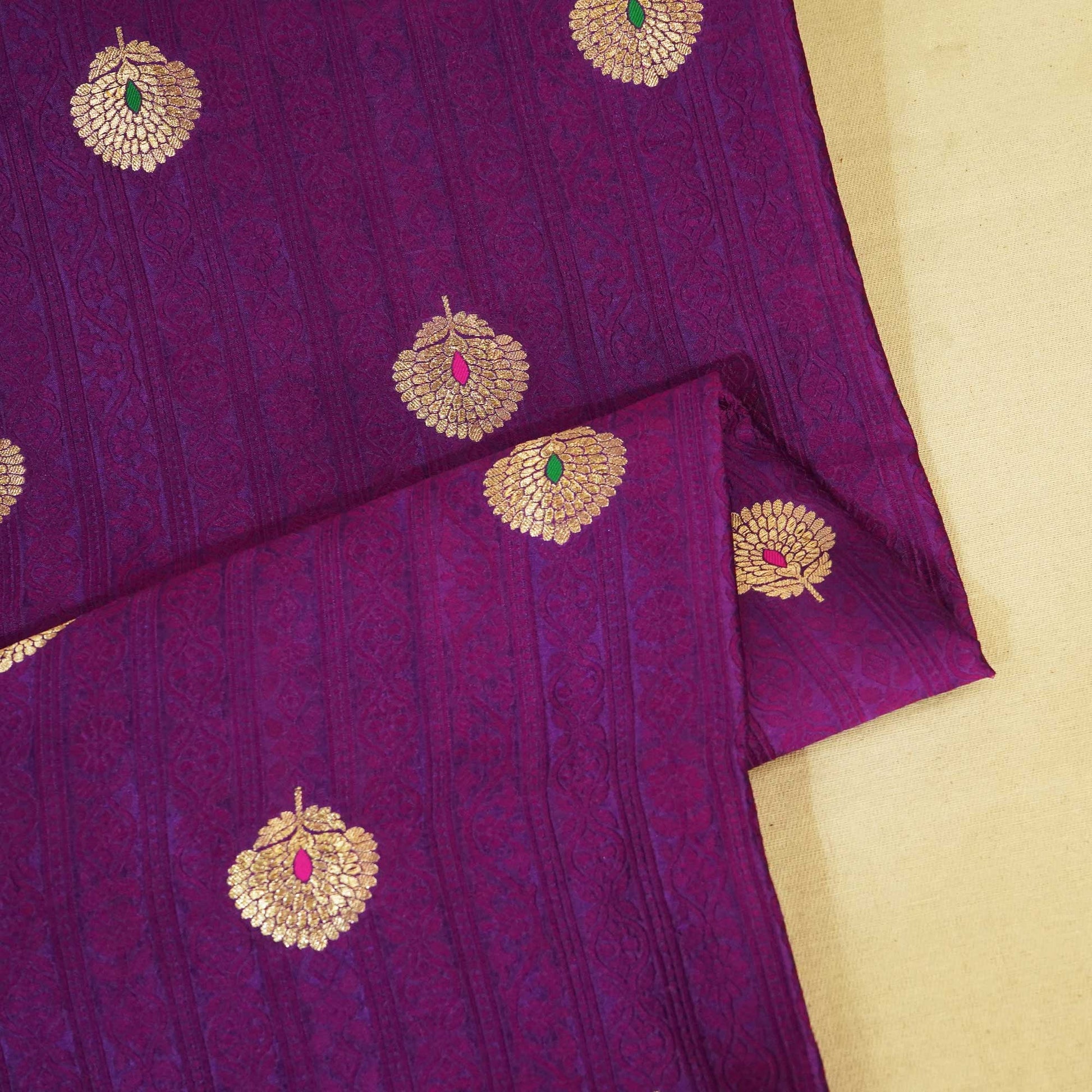 Dark Purple & Pink Mina Booti Texture Dupion Silk YF-24405