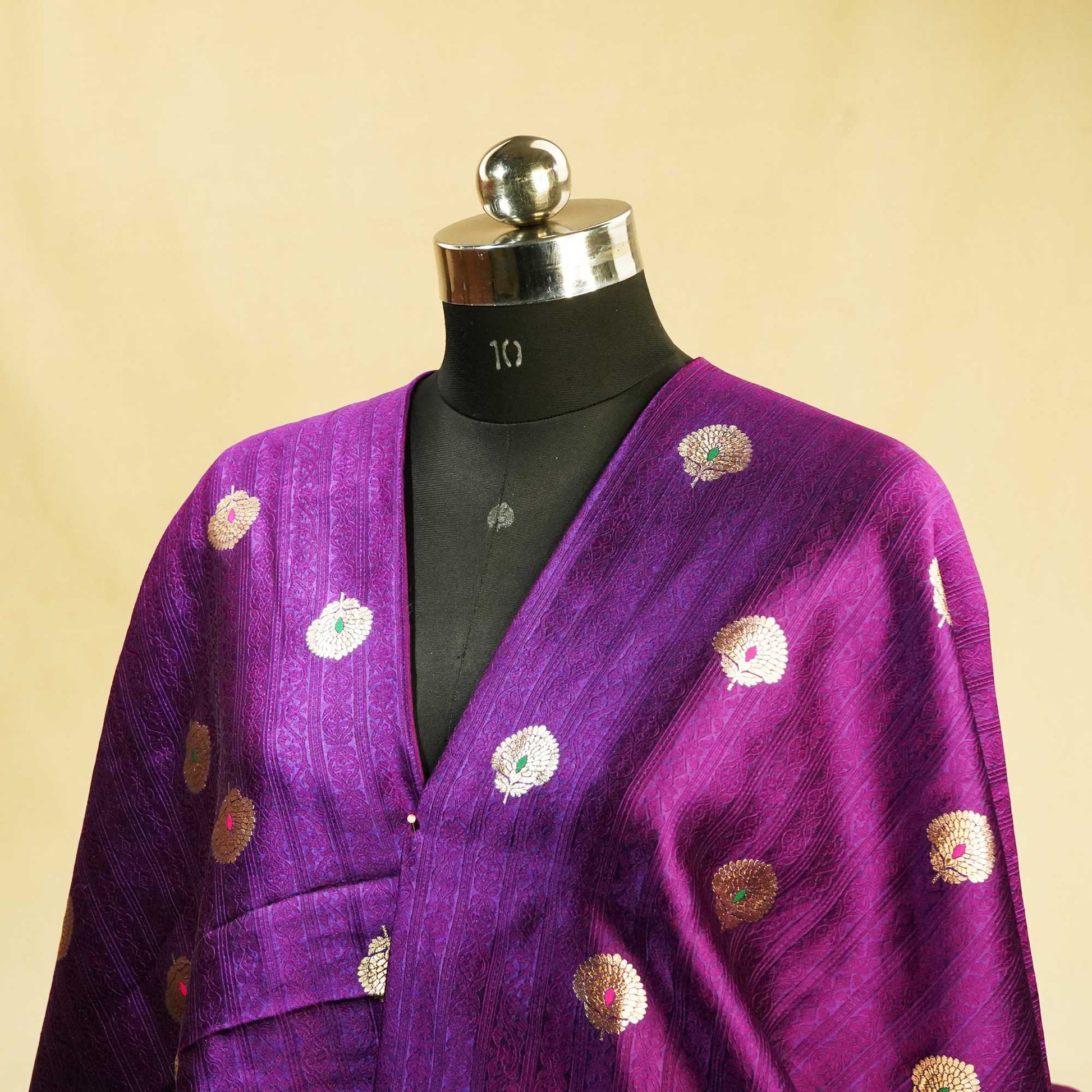 Dark Purple & Pink Mina Booti Texture Dupion Silk YF-24405