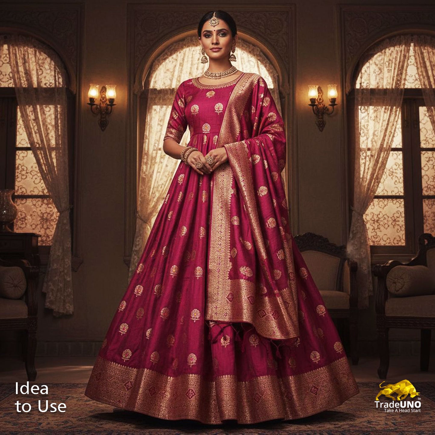 Pink & Brown Mina Booti Texture Dupion Silk YF-24408