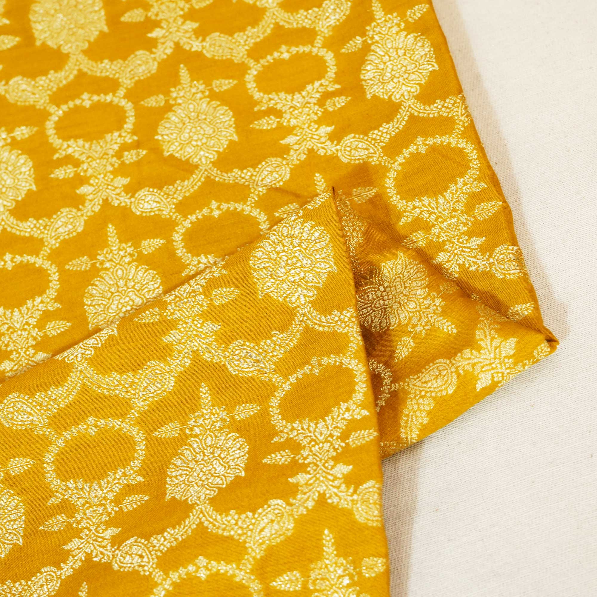 Mustard Yellow Jaal Chinnia Katan Silk YF-24429