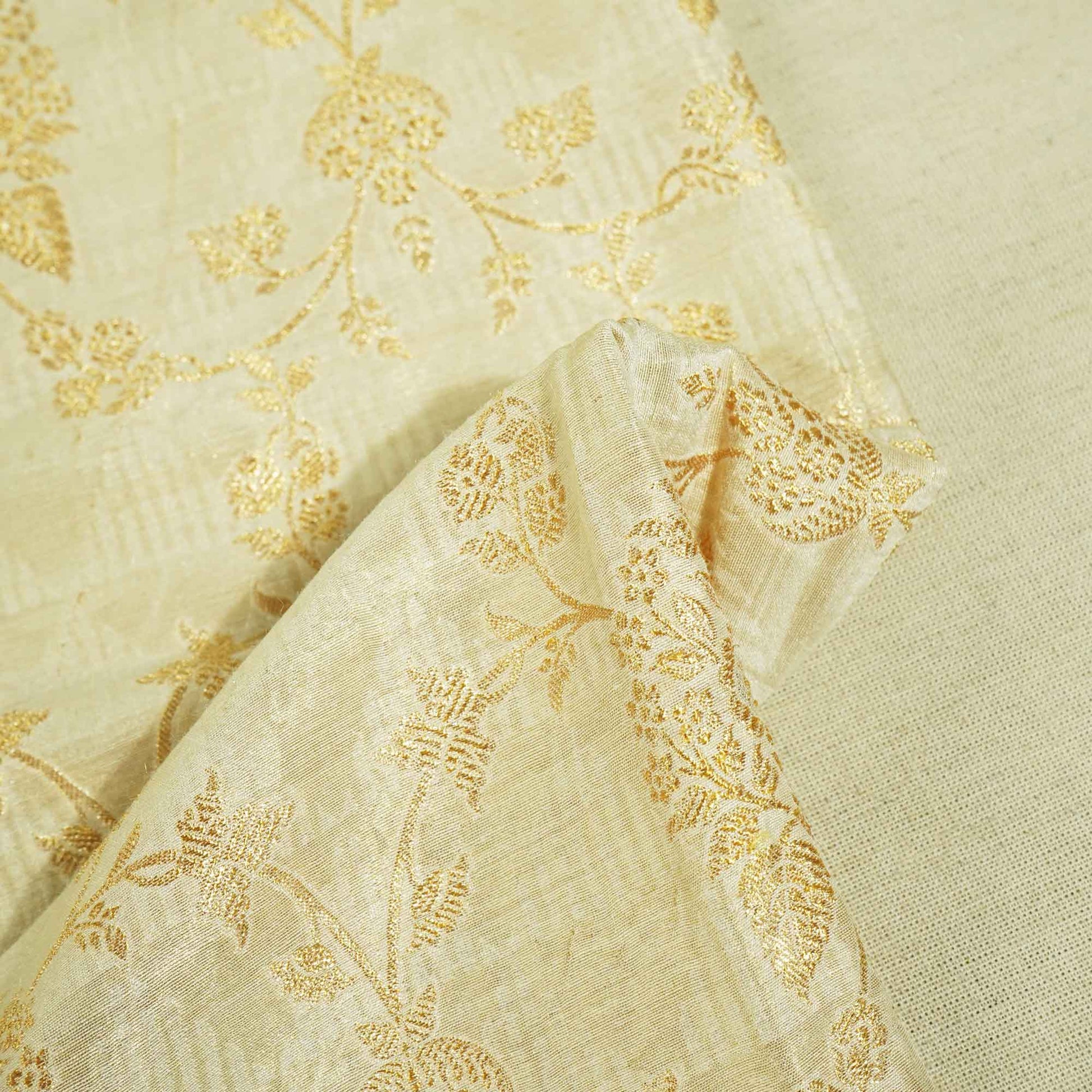 Off White & Golden Rupa Jaal Rangkat Munga Silk Tissue YF-24430