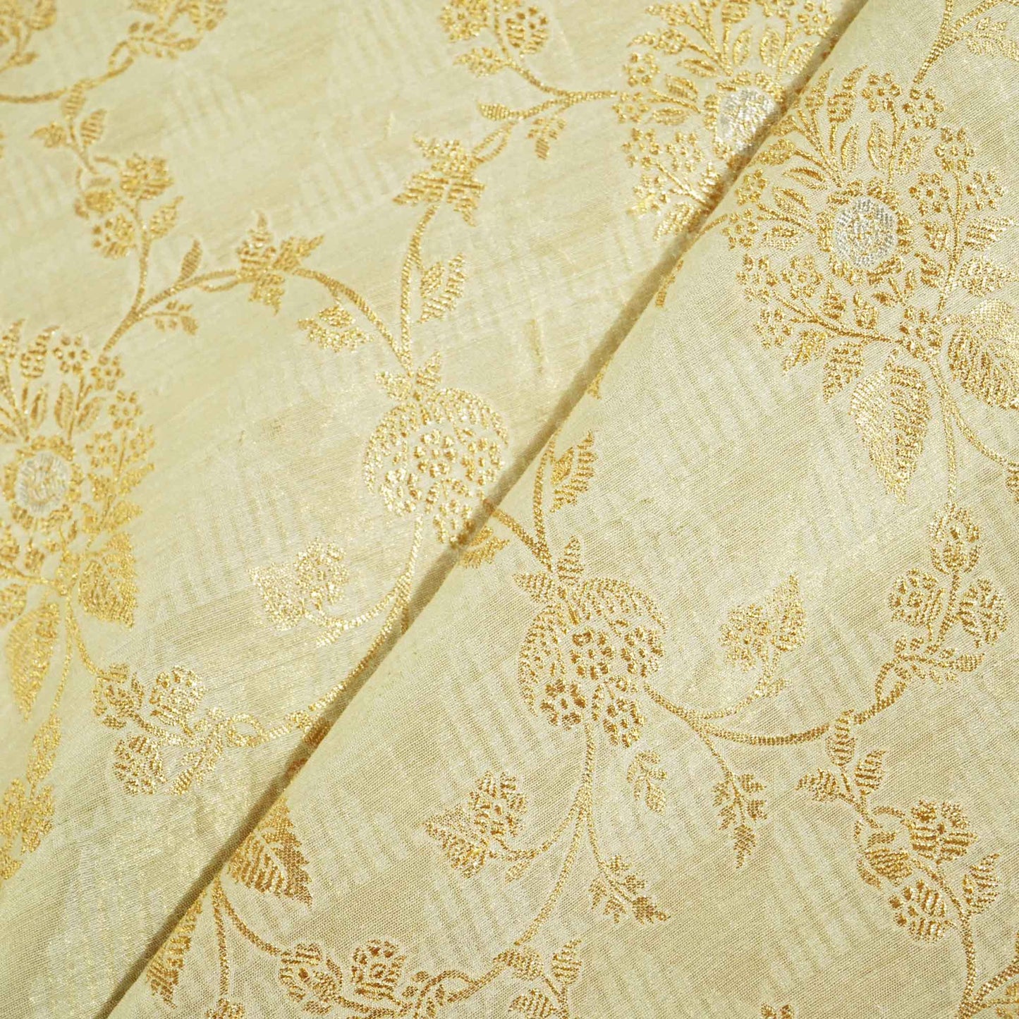 Off White & Golden Rupa Jaal Rangkat Munga Silk Tissue YF-24430