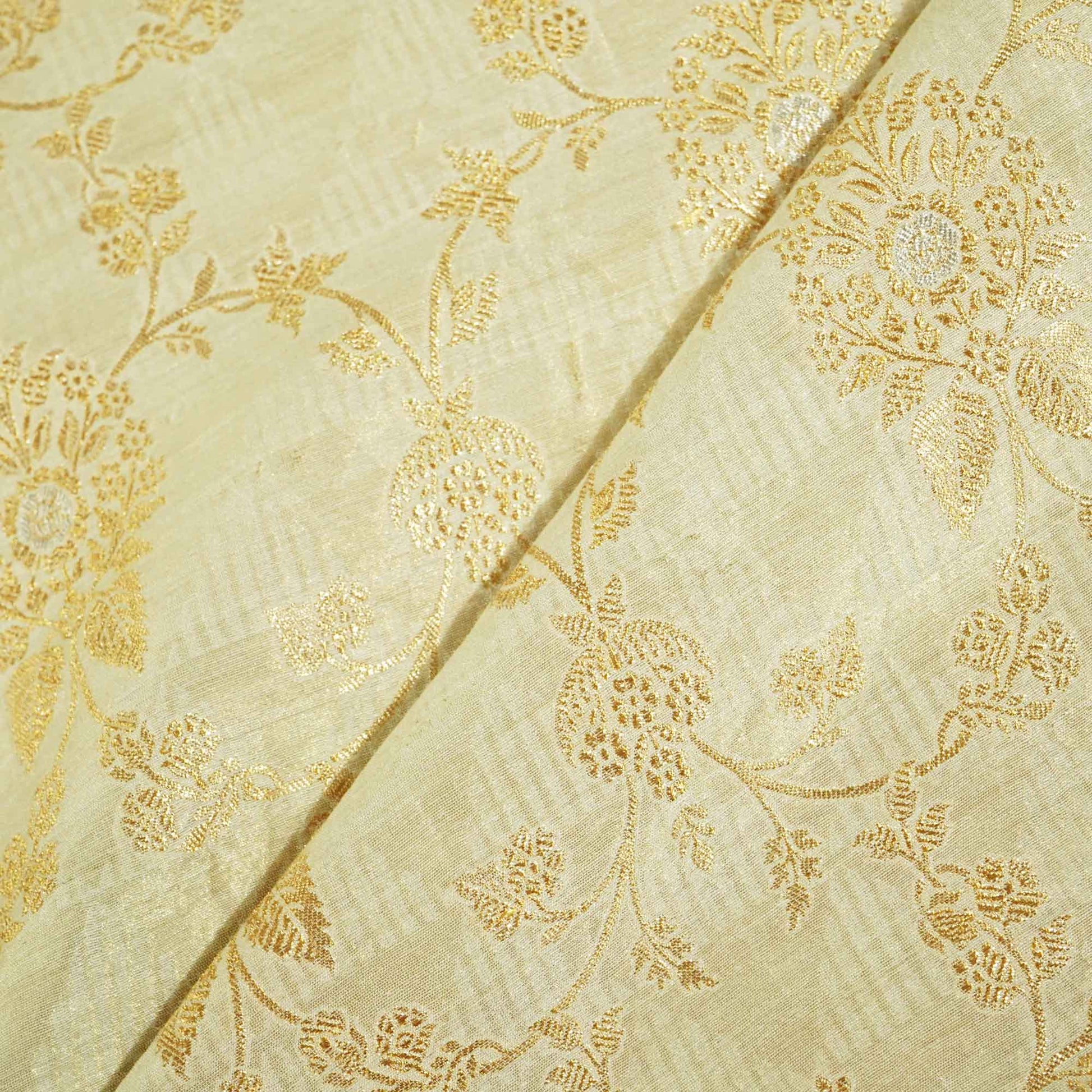 Off White & Golden Rupa Jaal Rangkat Munga Silk Tissue YF-24430