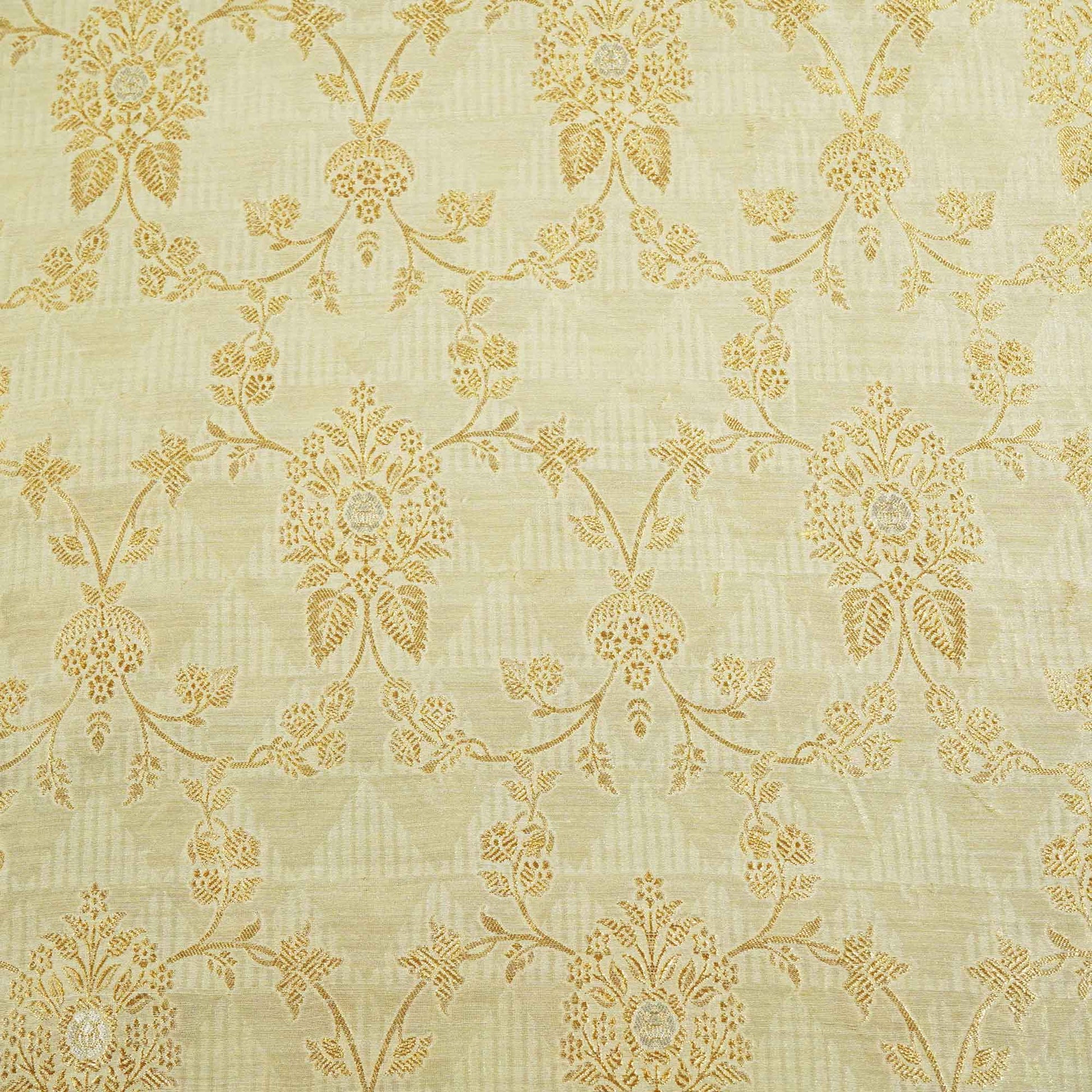 Off White & Golden Rupa Jaal Rangkat Munga Silk Tissue YF-24430