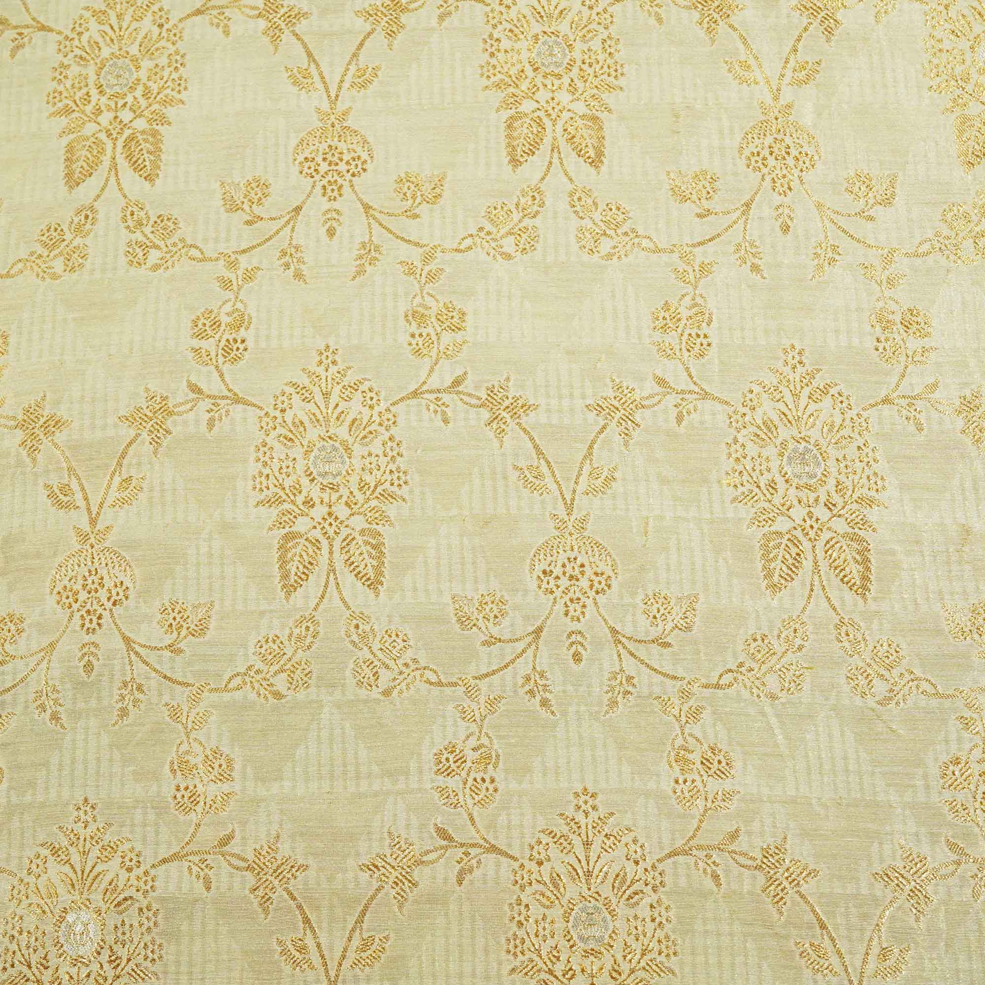 Off White & Golden Rupa Jaal Rangkat Munga Silk Tissue YF-24430