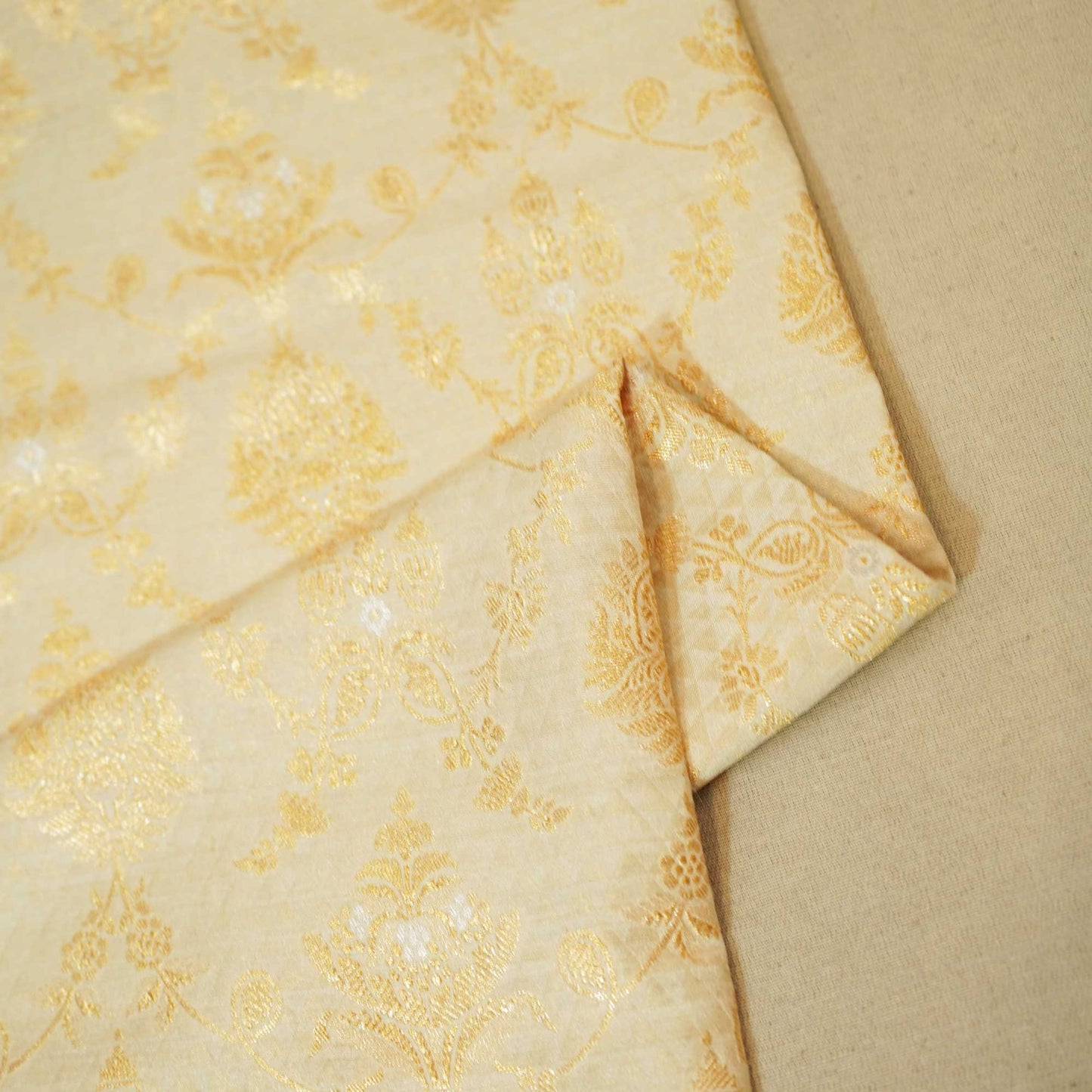 Off White & Golden Rupa Jaal Rangkat Munga Silk Tissue YF-24431