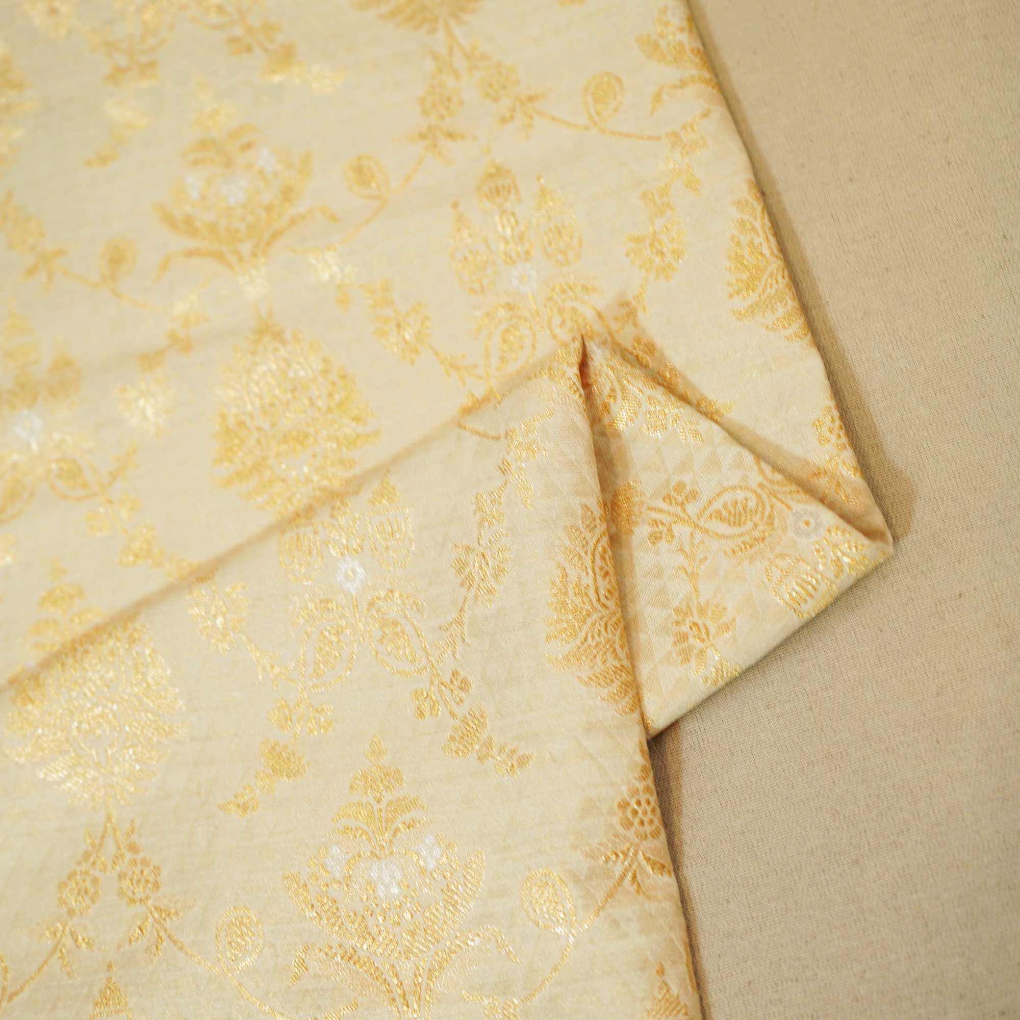 Off White & Golden Rupa Jaal Rangkat Munga Silk Tissue YF-24431