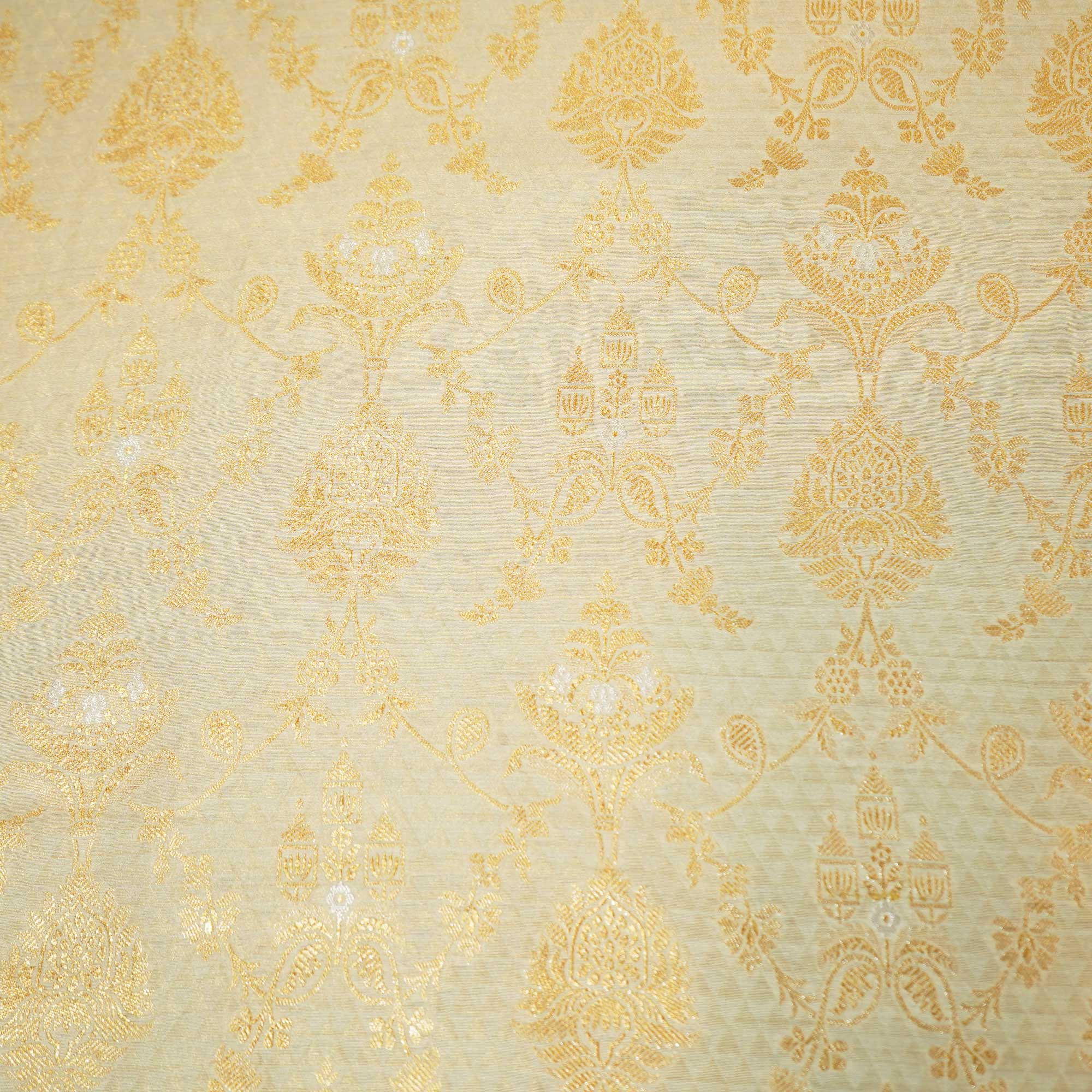 Off White & Golden Rupa Jaal Rangkat Munga Silk Tissue YF-24431