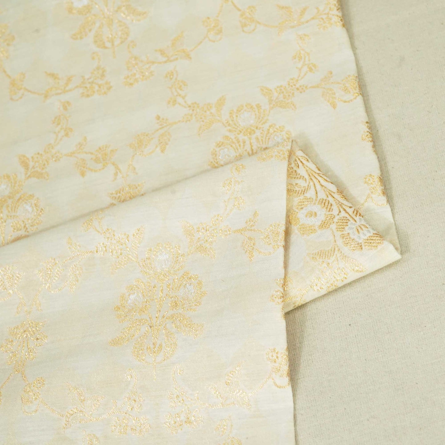 Off White & Golden Rupa Jaal Rangkat Munga Silk Tissue YF-24432