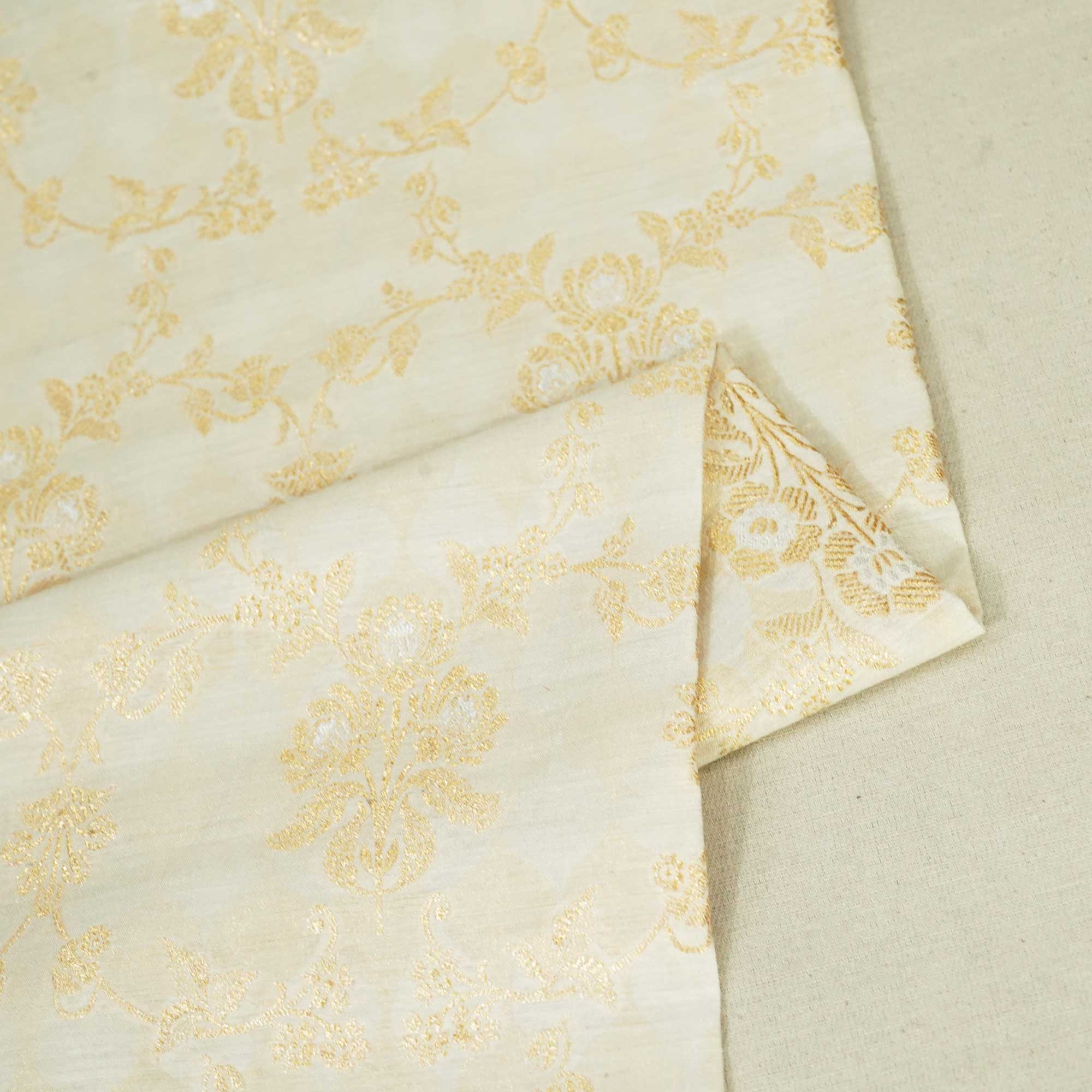 Off White & Golden Rupa Jaal Rangkat Munga Silk Tissue YF-24432