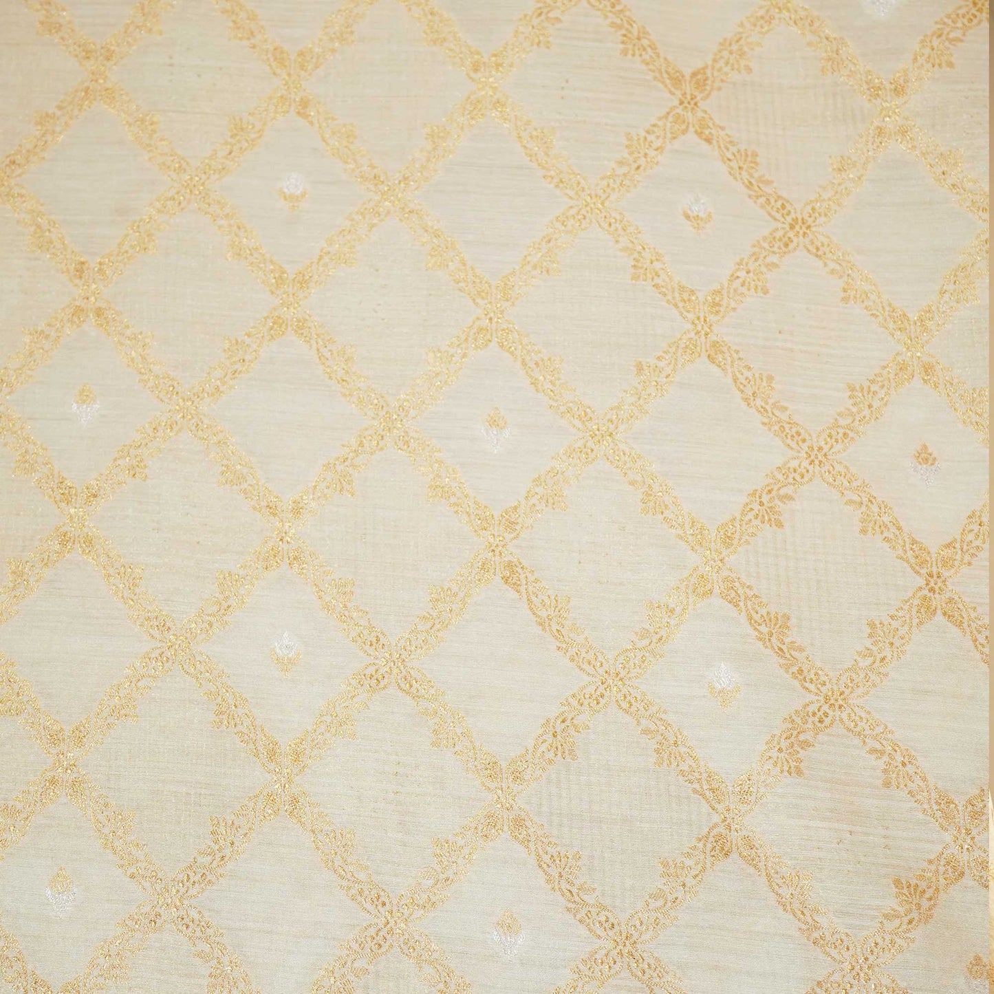 Off White & Golden Rupa Jaal Rangkat Munga Silk Tissue YF-24433