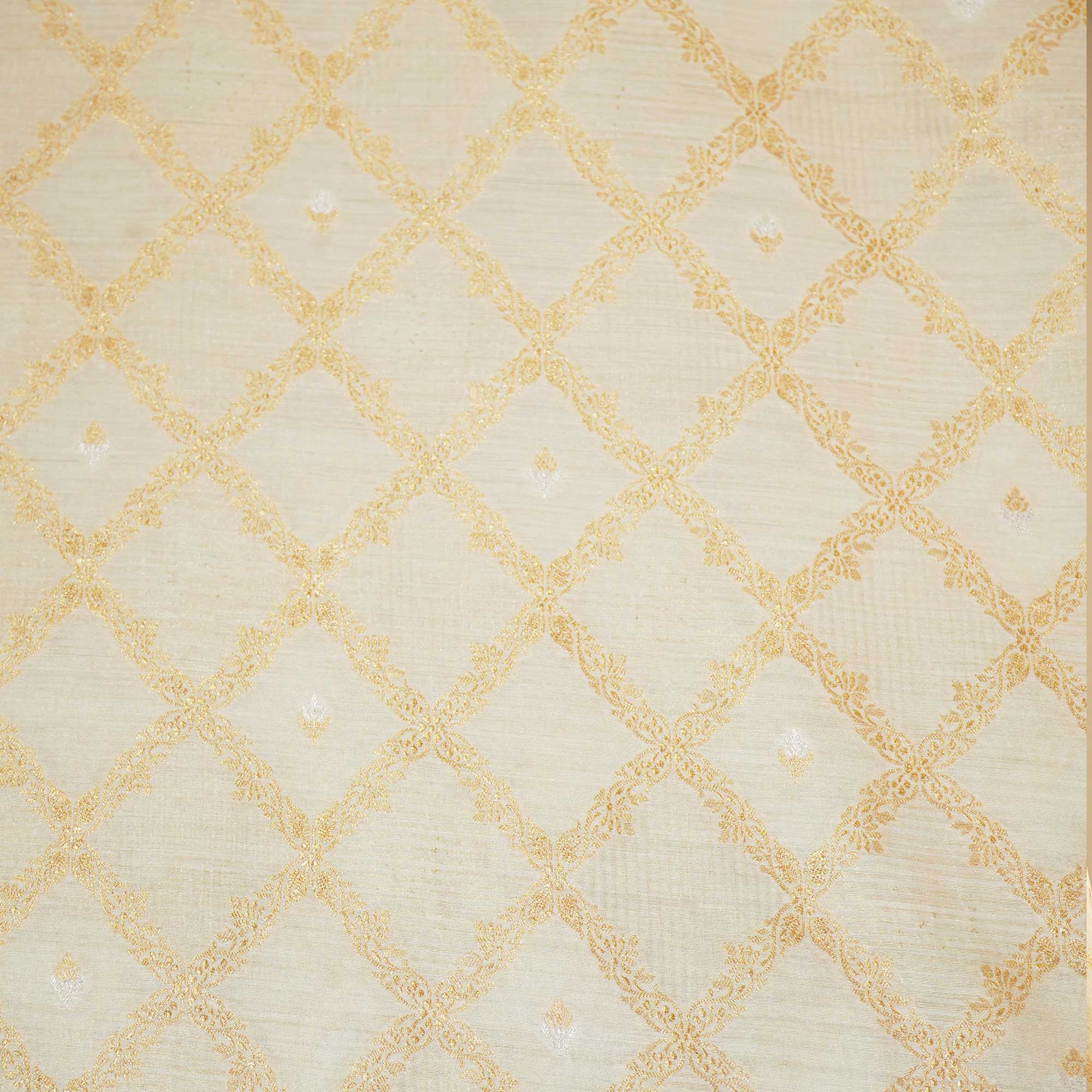Off White & Golden Rupa Jaal Rangkat Munga Silk Tissue YF-24433