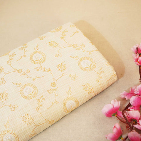 Off White & Golden Rupa Jaal Rangkat Munga Silk Tissue YF-24434