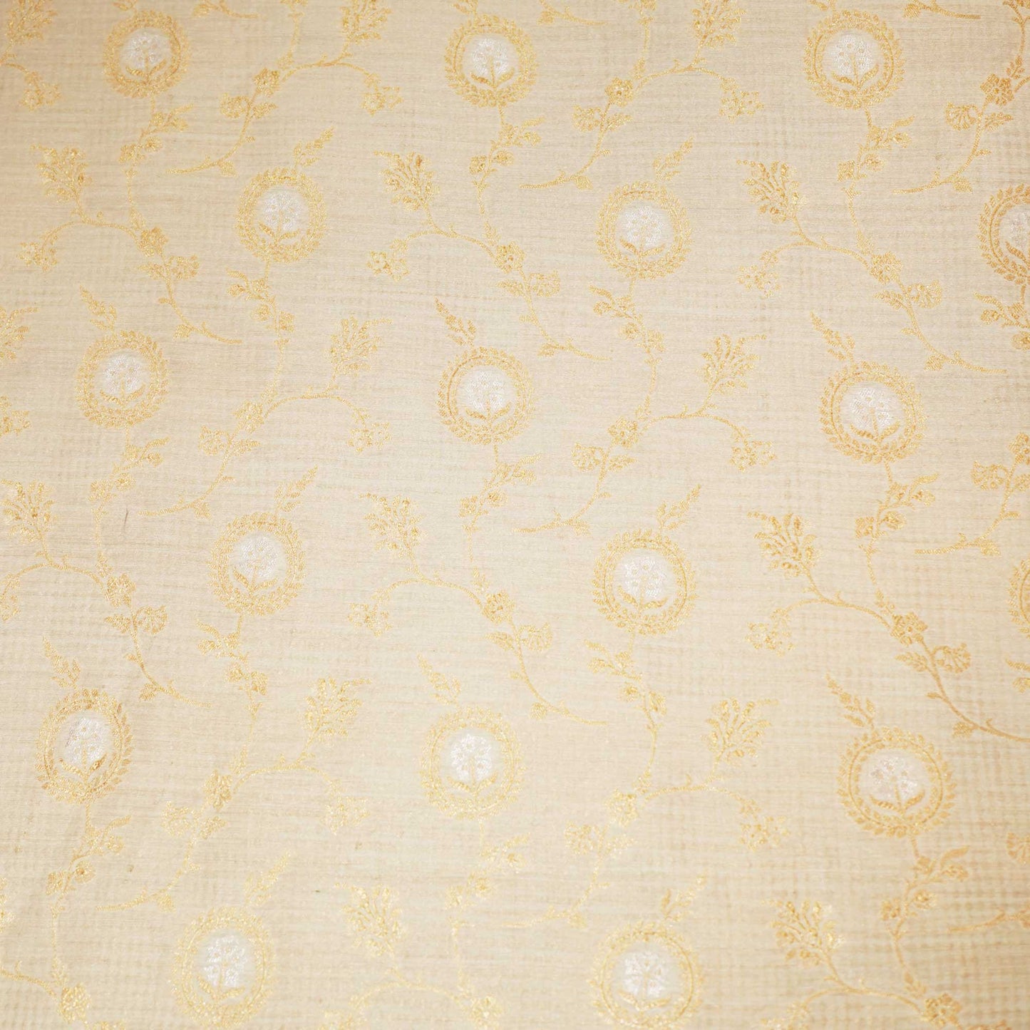 Off White & Golden Rupa Jaal Rangkat Munga Silk Tissue YF-24434