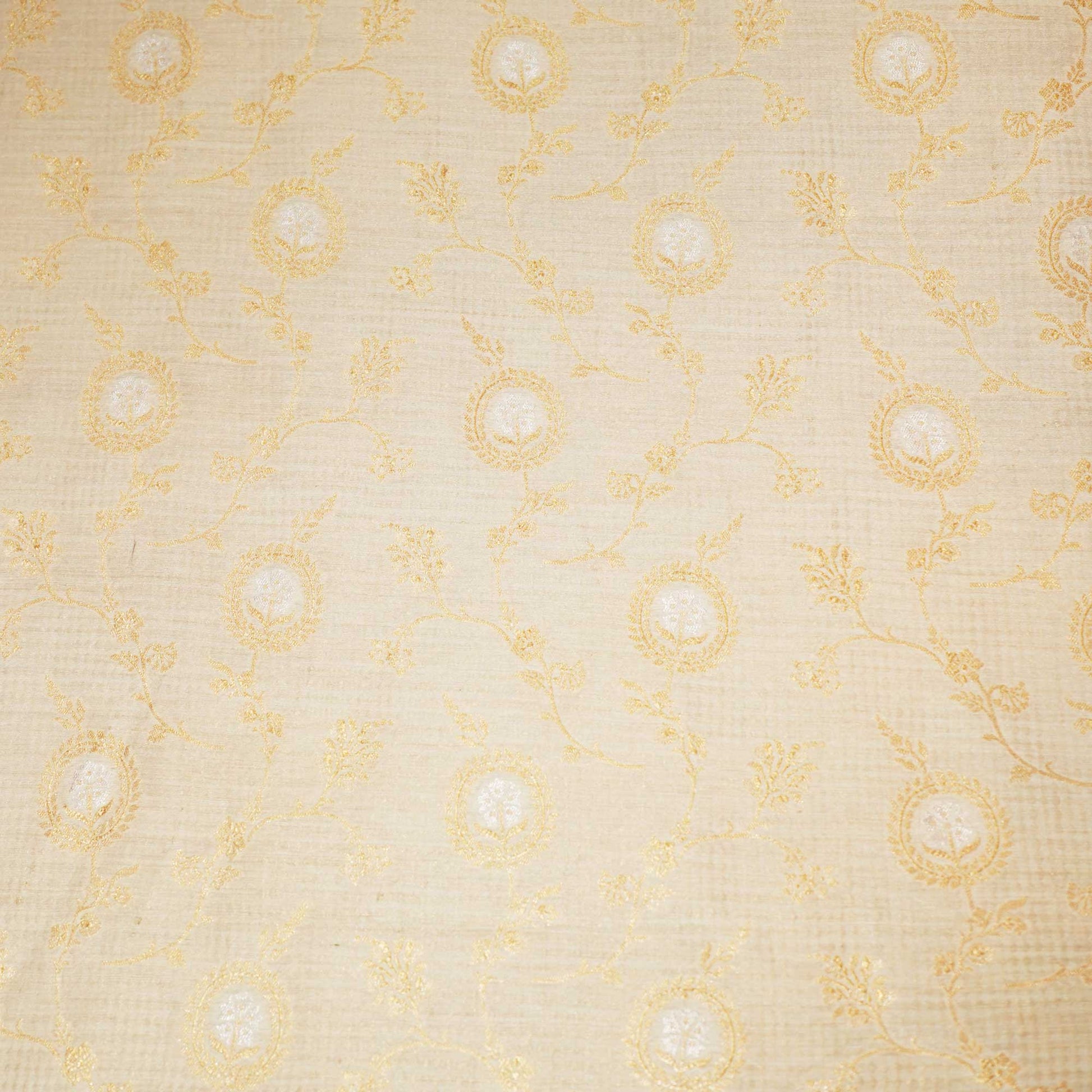 Off White & Golden Rupa Jaal Rangkat Munga Silk Tissue YF-24434