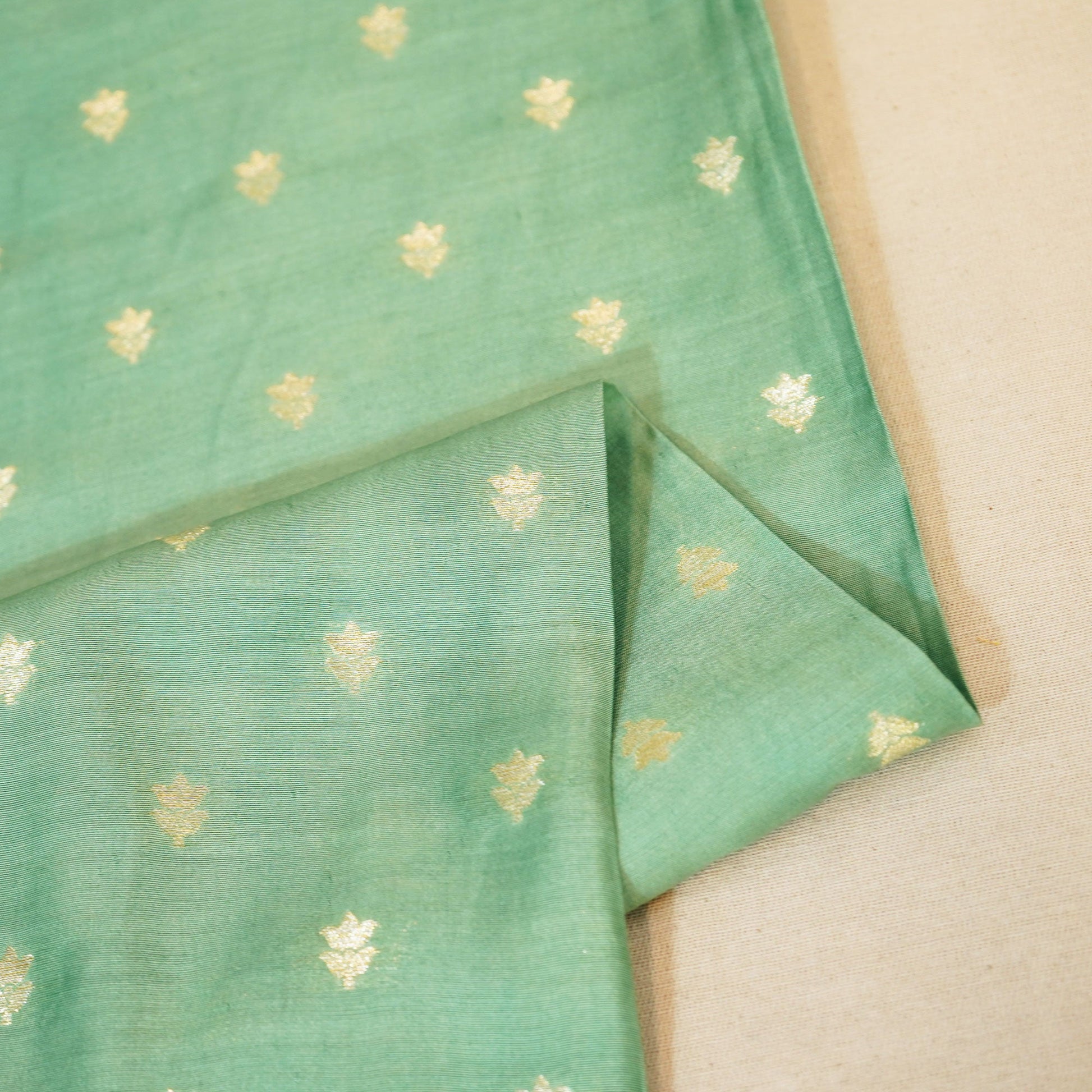 Sea Green Zari Booti Katan Silk YF-24438