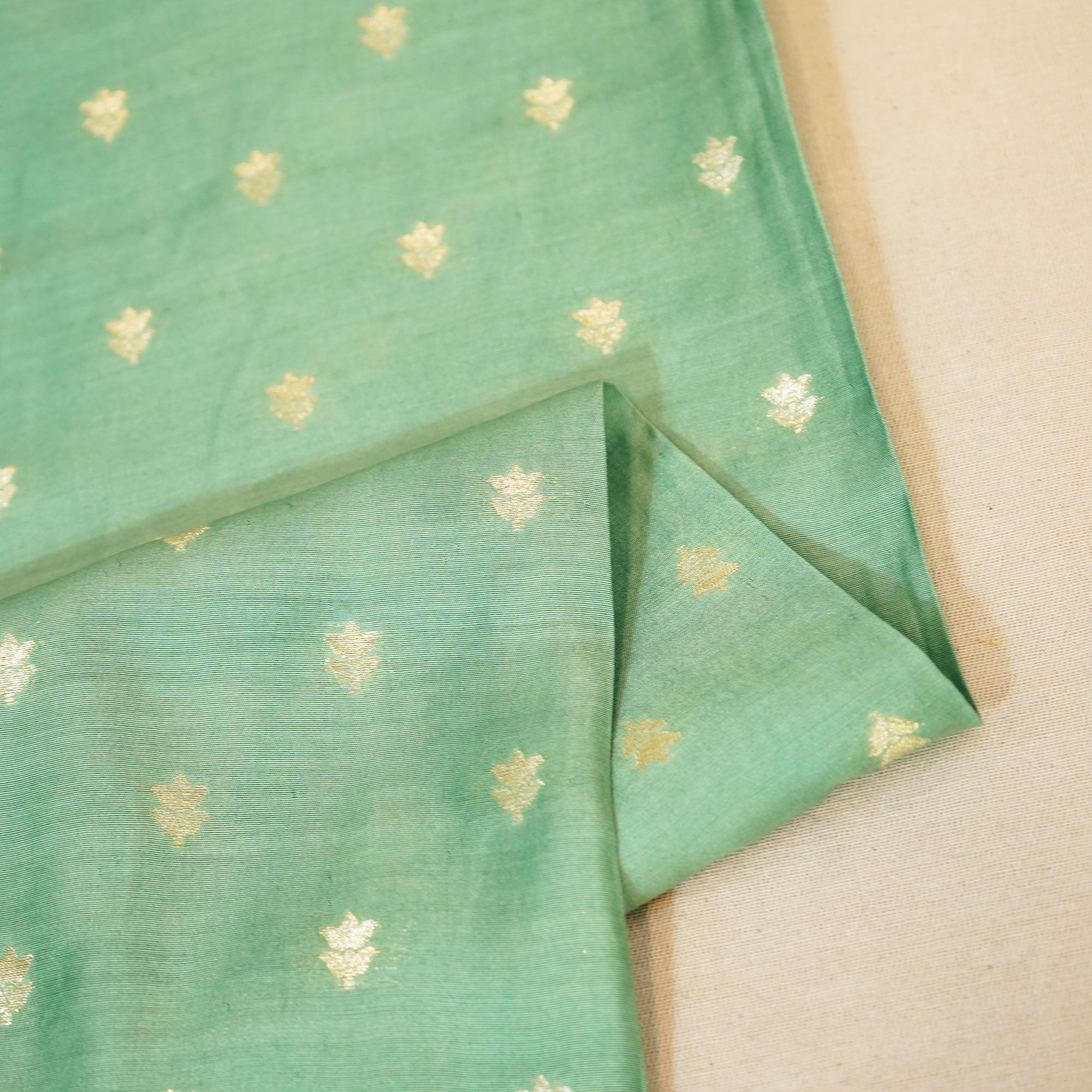 Sea Green Zari Booti Katan Silk YF-24438