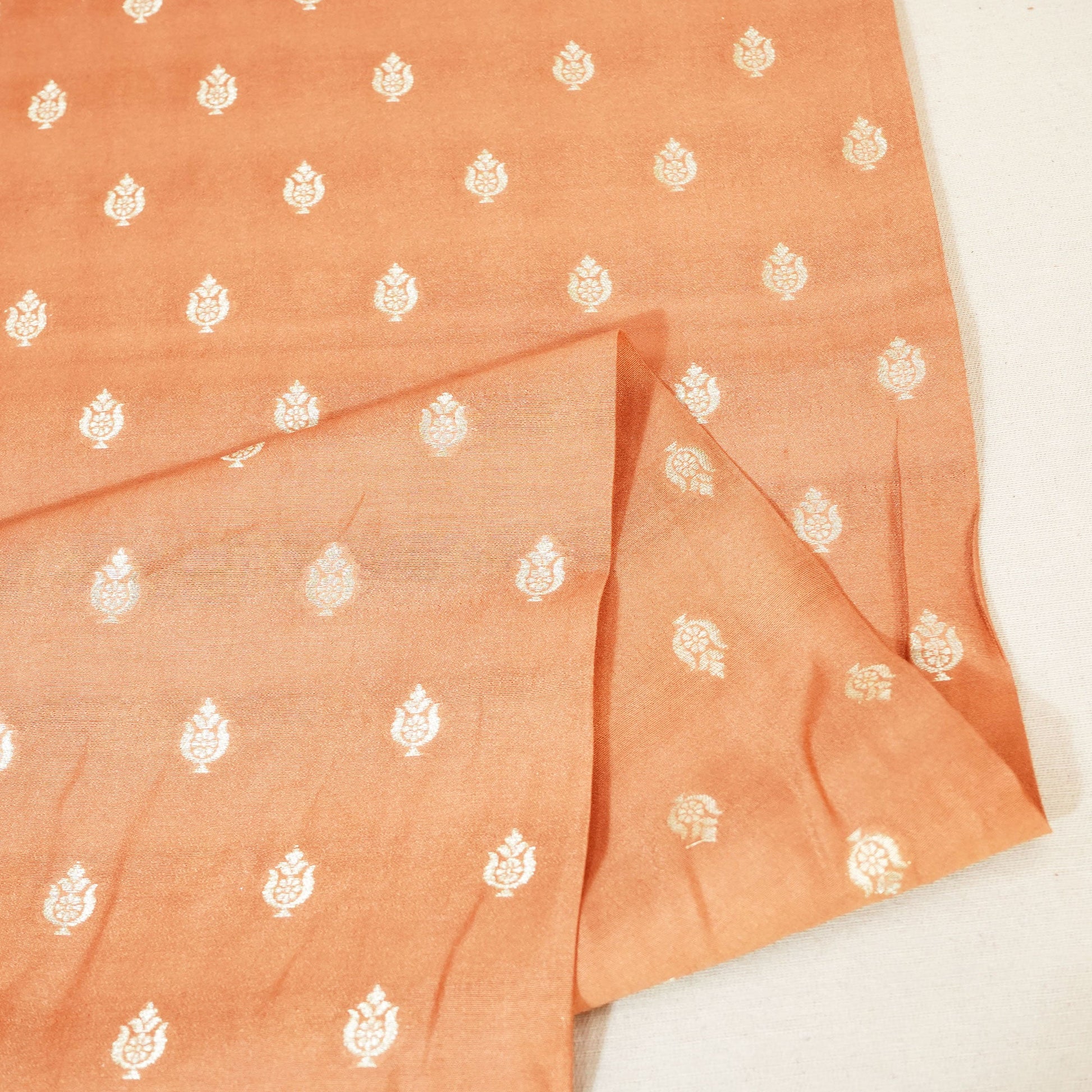 Rust Orange Zari Booti Katan Silk YF-24440
