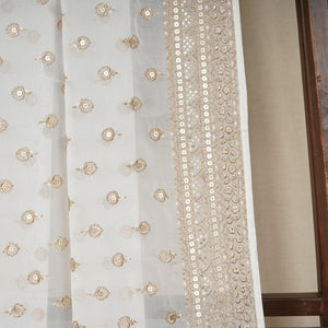 White Dyeable Gold Zari Embroidery Dupatta Organza Fabric