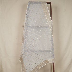 White Dyeable Gold Zari Embroidery Dupatta Organza Fabric
