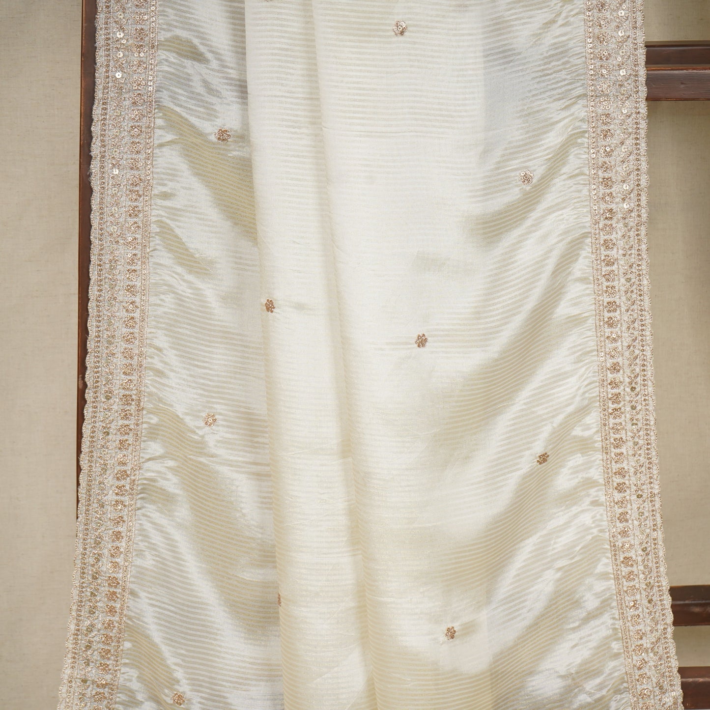 Gold Dyeable Zari Embroidery Silk Tissue Dupatta