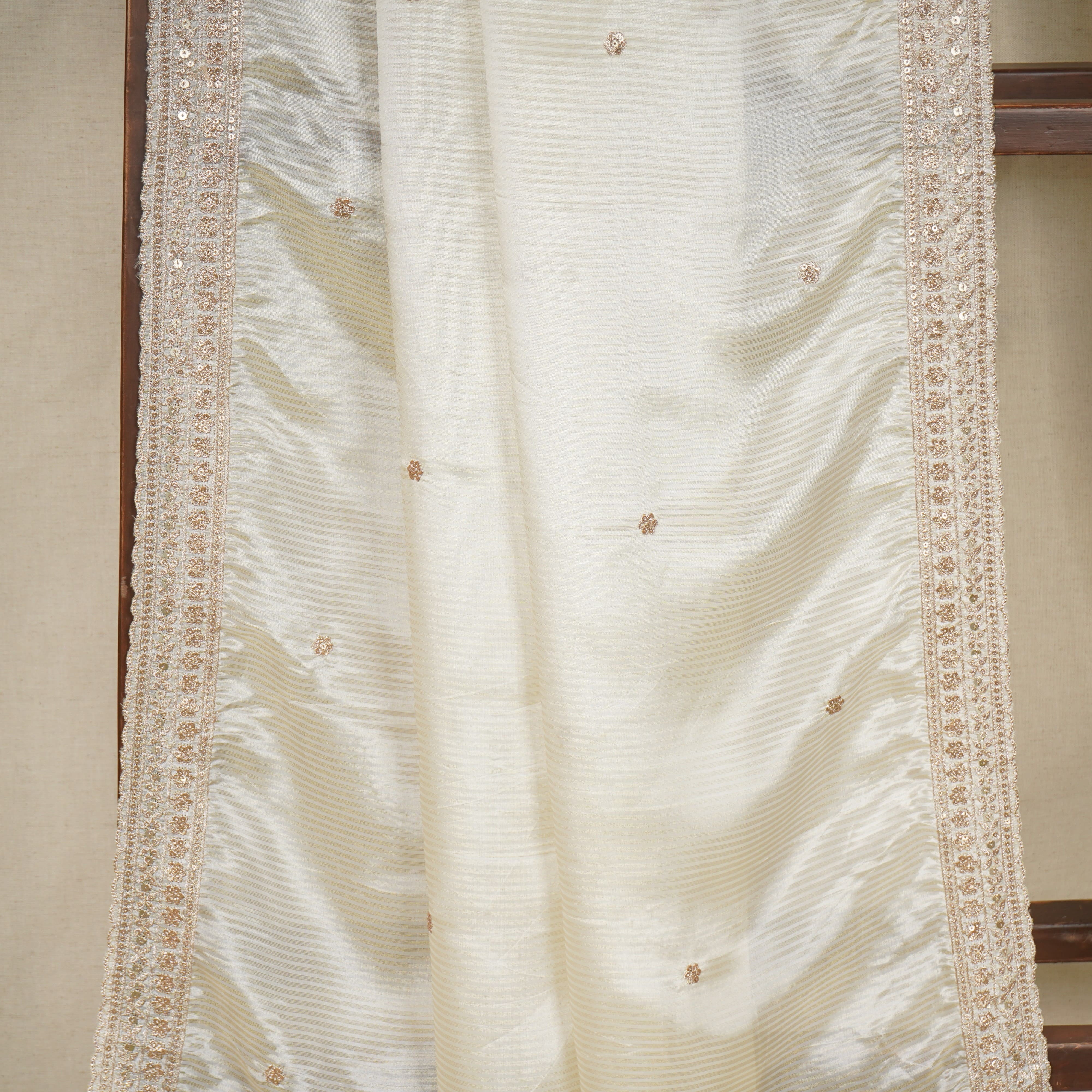 Gold Dyeable Zari Embroidery Silk Tissue Dupatta