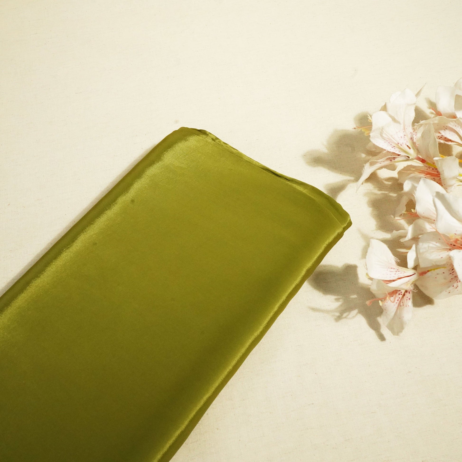 Olive Green Solid Natural Crepe Fabric GT-24464