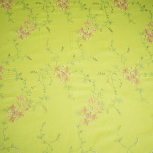 Parrot Green Sequins Thread Embroidery Chanderi Fabric WI-24497