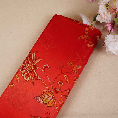 Light Orange & Red Shaded Floral Print Organza Fabric MT-28245