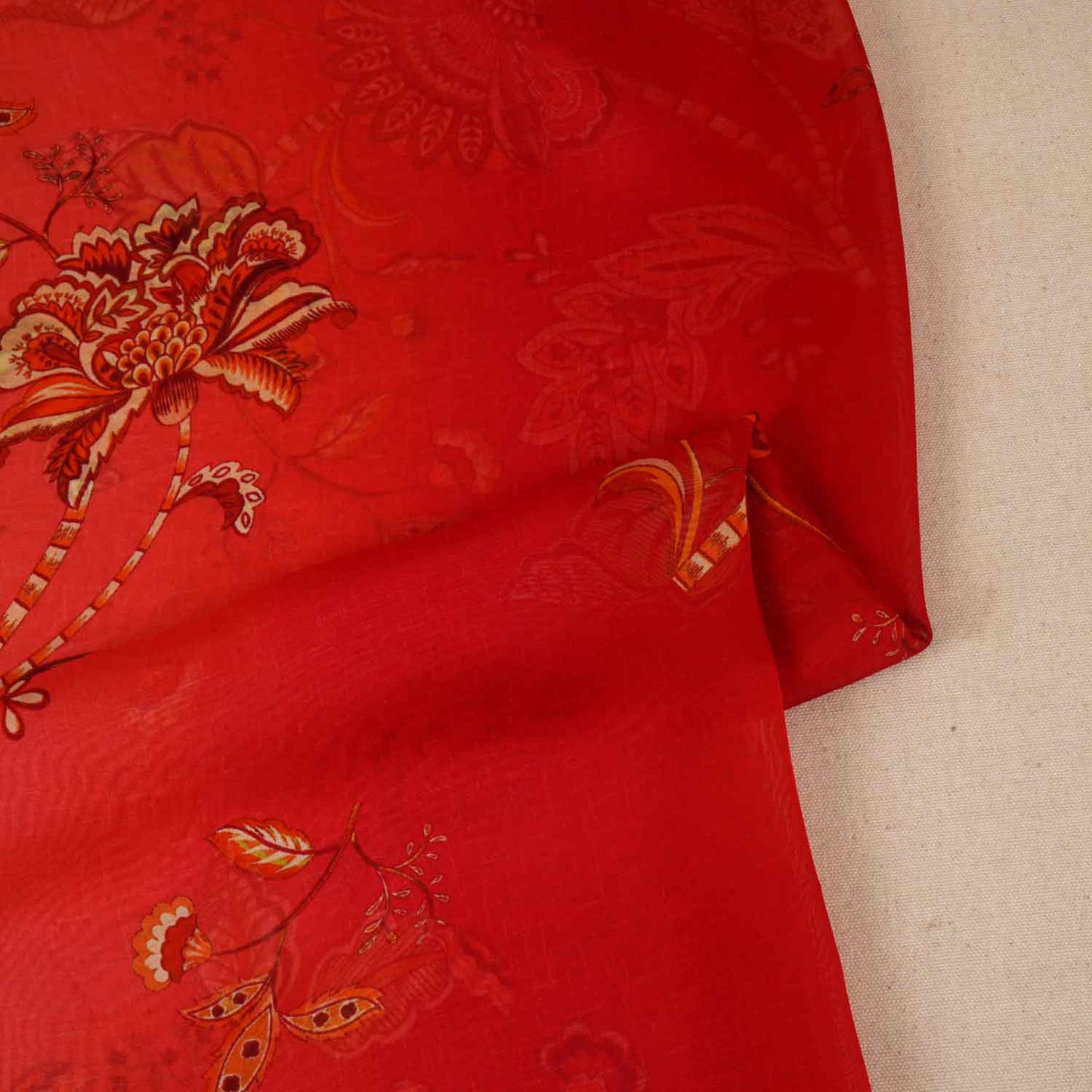 Light Orange & Red Shaded Floral Print Organza Fabric MT-28245