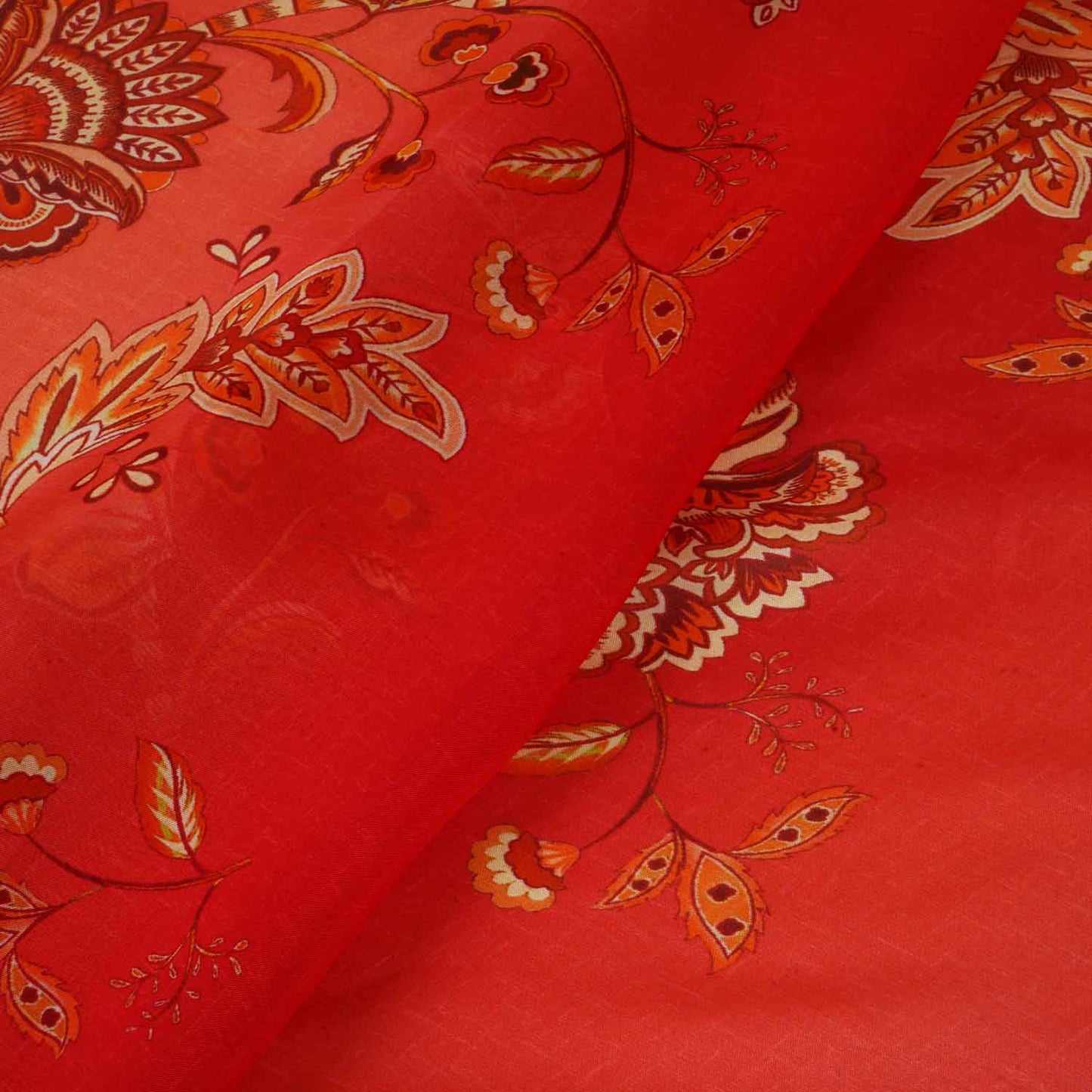 Light Orange & Red Shaded Floral Print Organza Fabric MT-28245